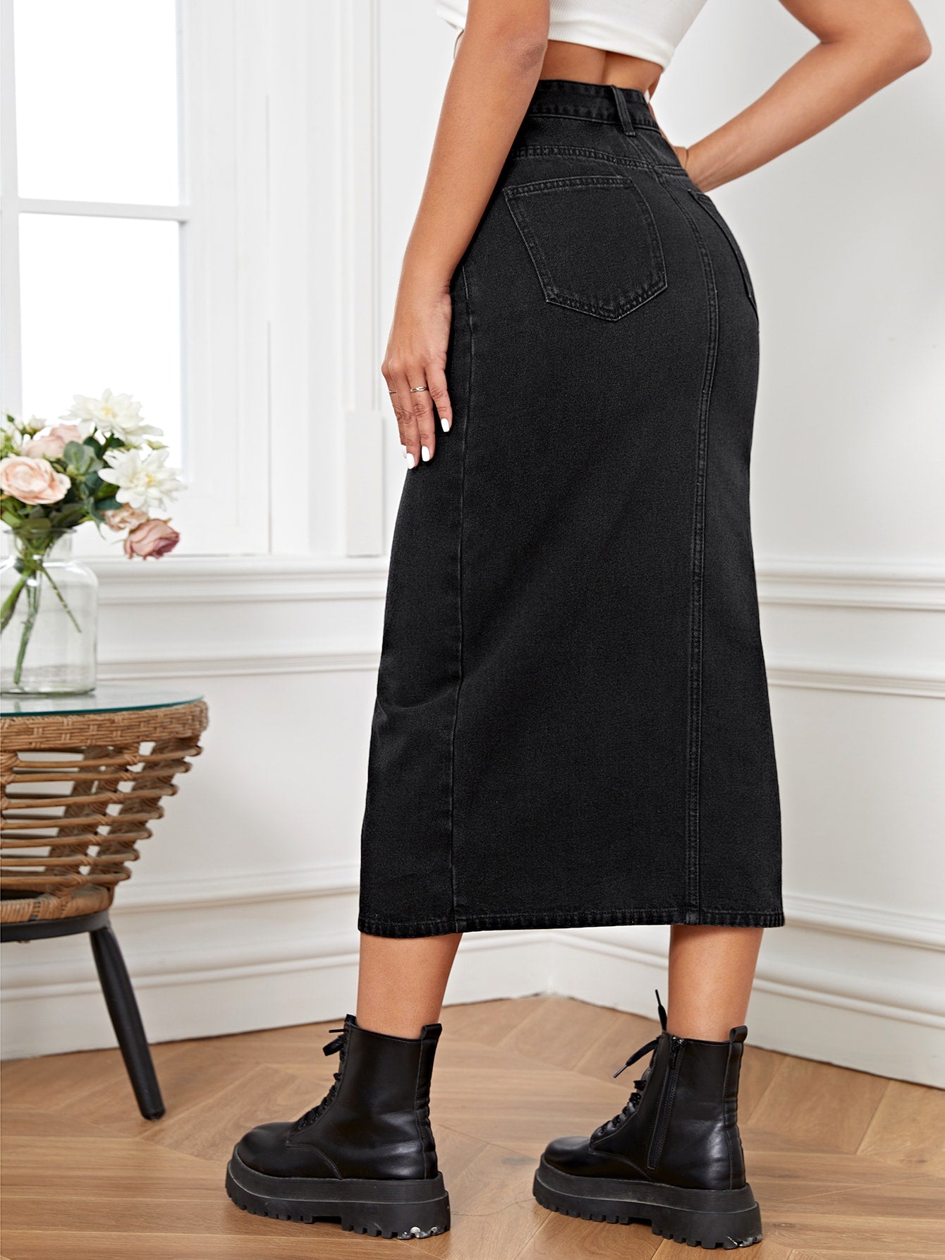 Essnce High Waist Split Thigh Denim Skirt