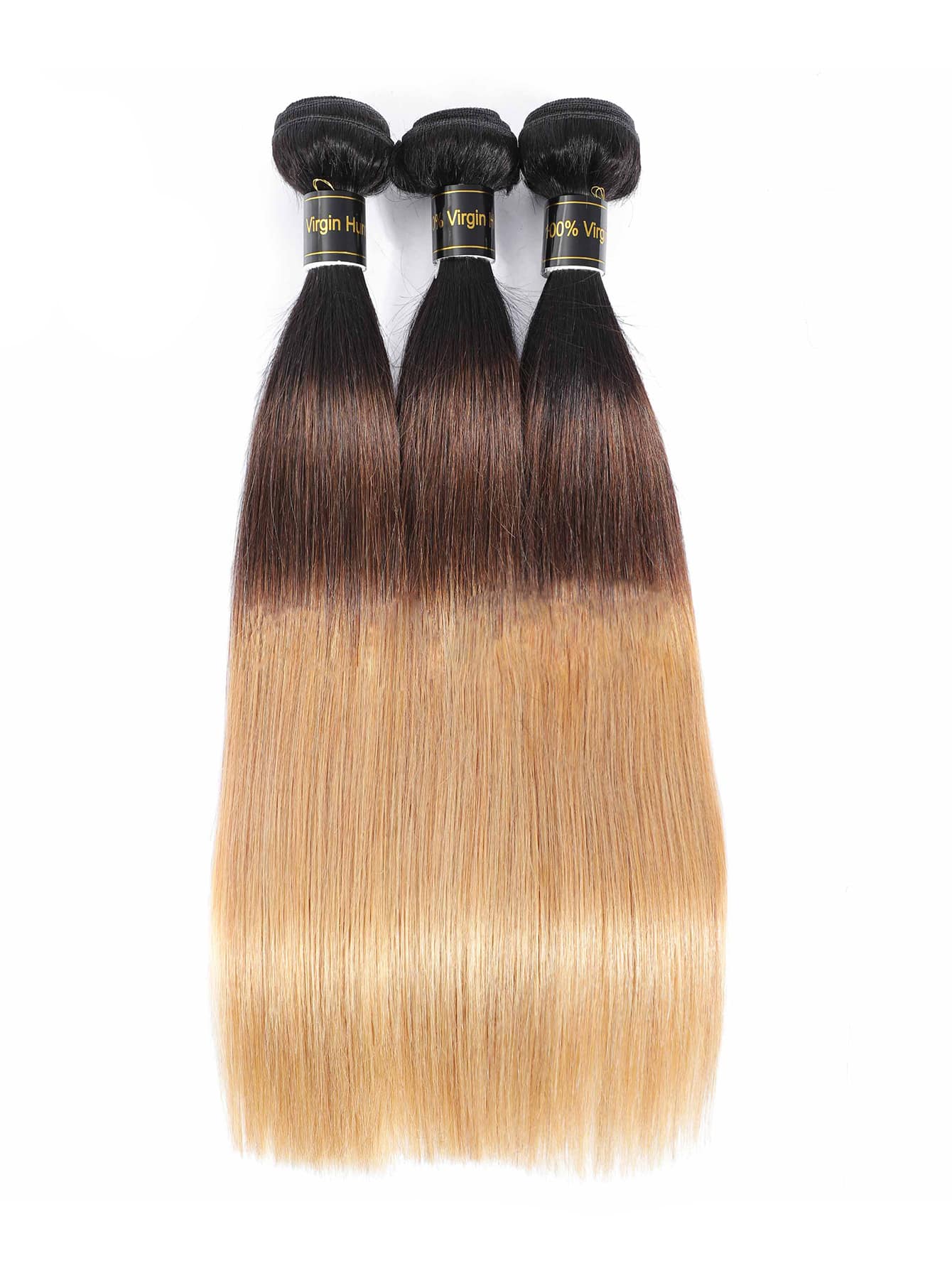 3pcs Highlight Straight Bundles 1B/4/27 Color Human Hair Weave Bundles Virgin Remy Hair Ombre Bundles Long Length Hair Extension Ombre Color