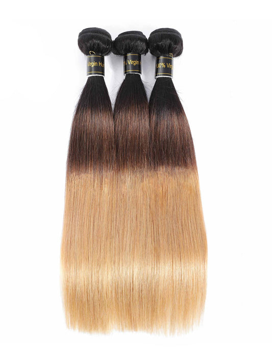 3pcs Highlight Straight Bundles 1B/4/27 Color Human Hair Weave Bundles Virgin Remy Hair Ombre Bundles Long Length Hair Extension Ombre Color