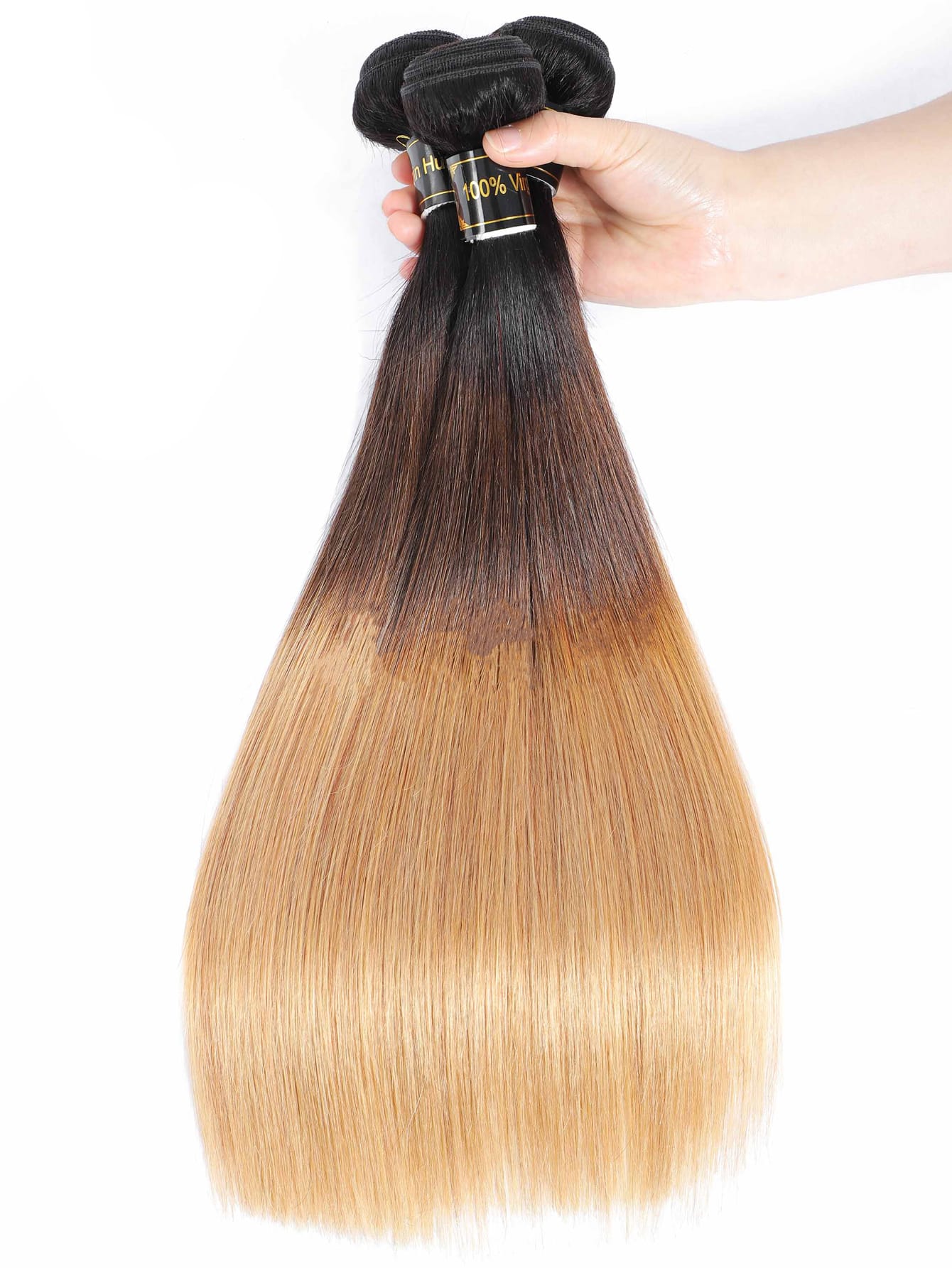 3pcs Highlight Straight Bundles 1B/4/27 Color Human Hair Weave Bundles Virgin Remy Hair Ombre Bundles Long Length Hair Extension Ombre Color