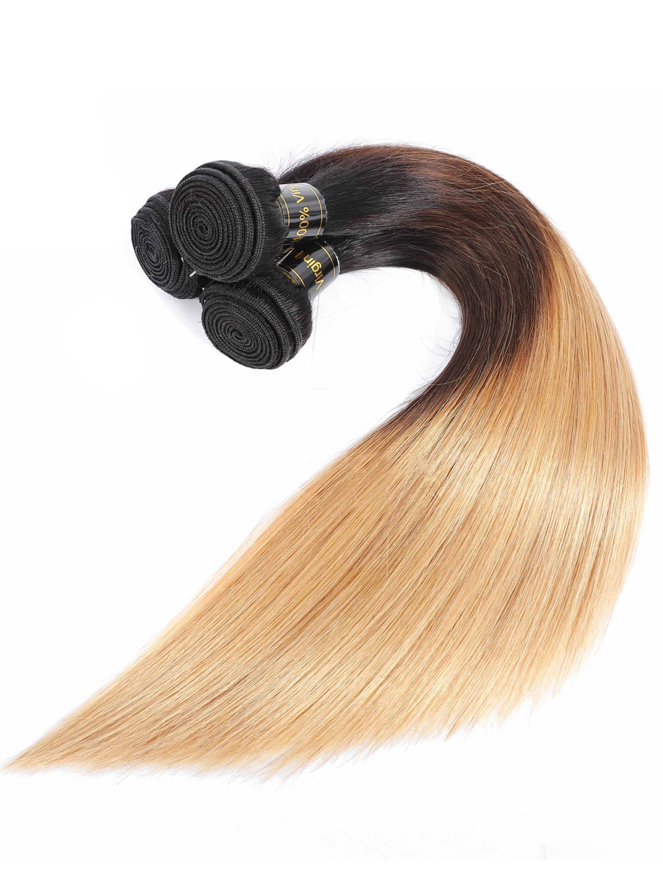 3pcs Highlight Straight Bundles 1B/4/27 Color Human Hair Weave Bundles Virgin Remy Hair Ombre Bundles Long Length Hair Extension Ombre Color