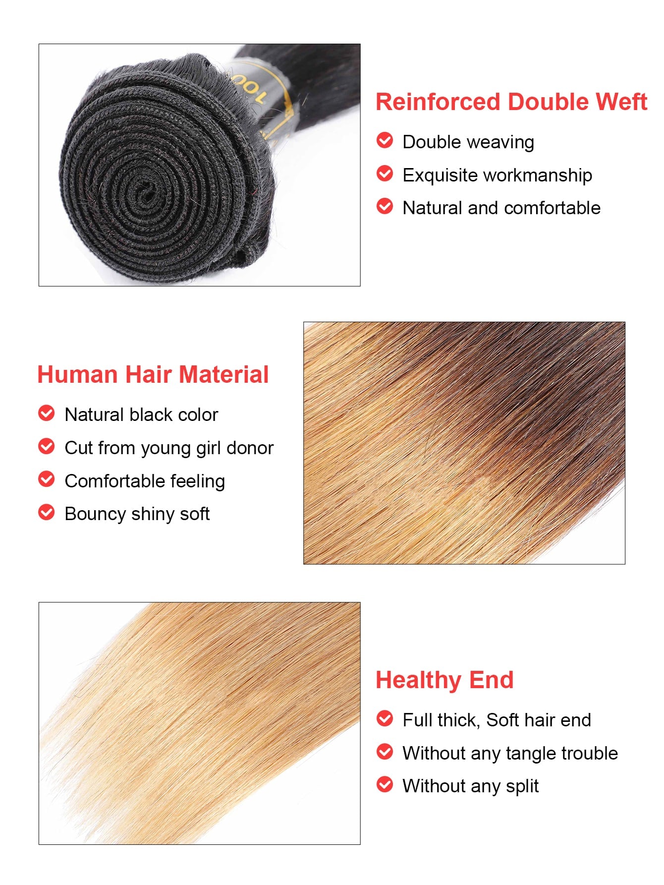 3pcs Highlight Straight Bundles 1B/4/27 Color Human Hair Weave Bundles Virgin Remy Hair Ombre Bundles Long Length Hair Extension Ombre Color