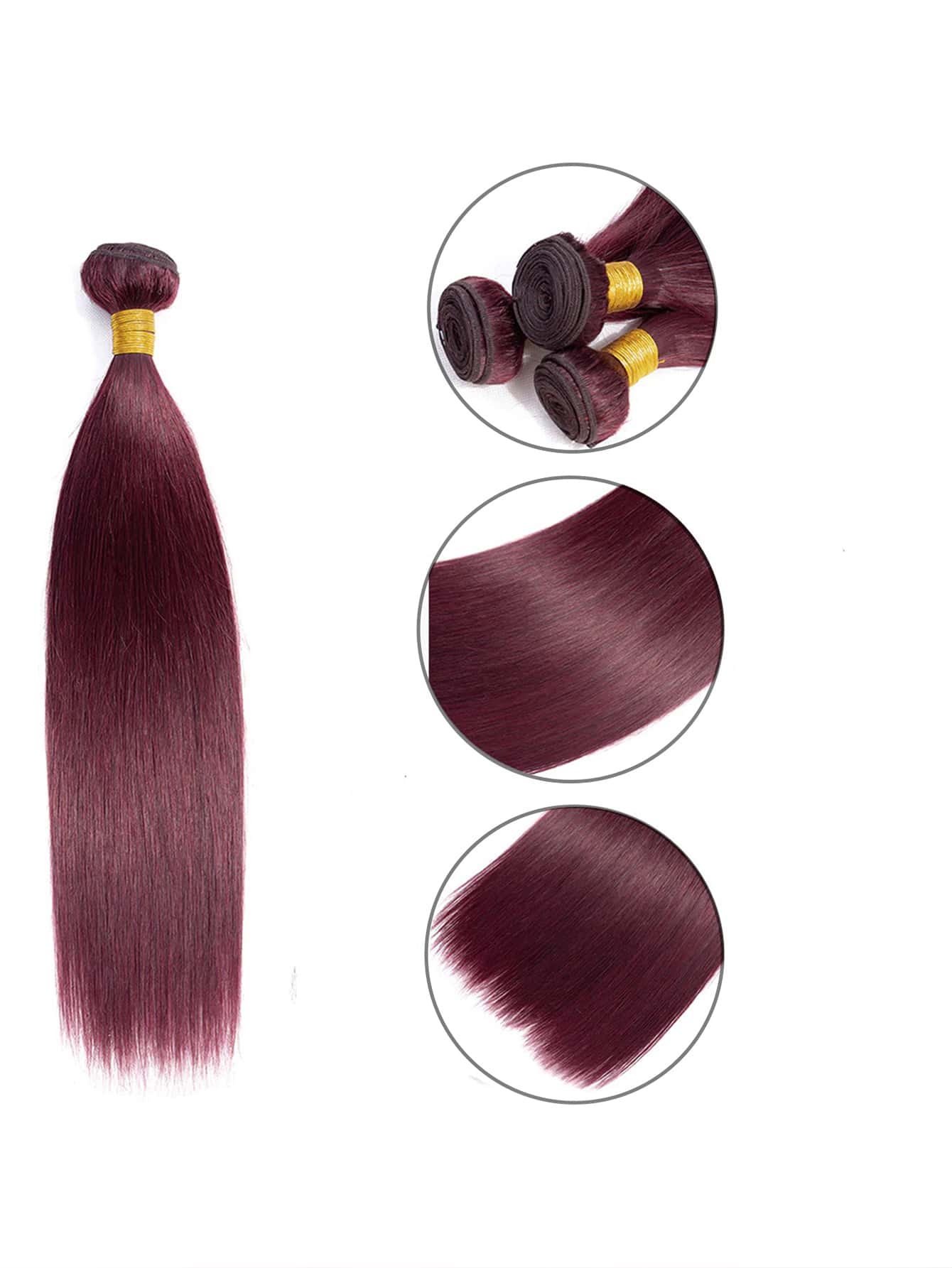 1pc Bone Straight 99J  Human Hair Bundle 150%Density Bundles For Women Burgundy Color