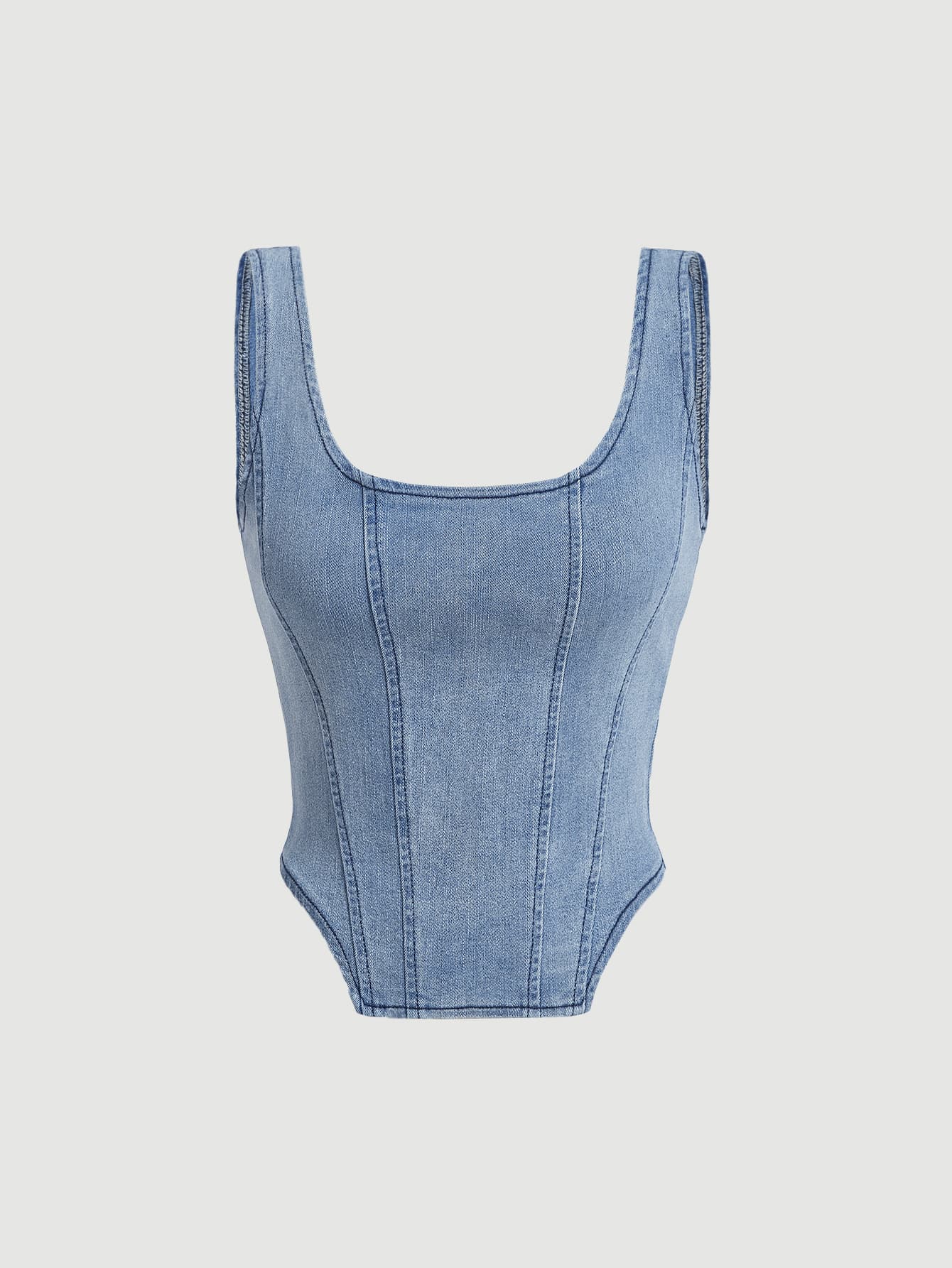 MOD Square Neck Hanky Hem Denim Top