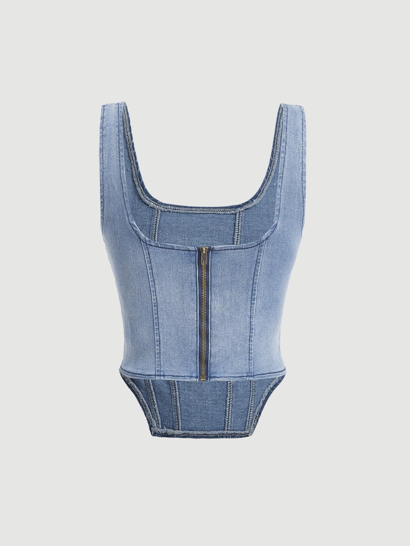 MOD Square Neck Hanky Hem Denim Top