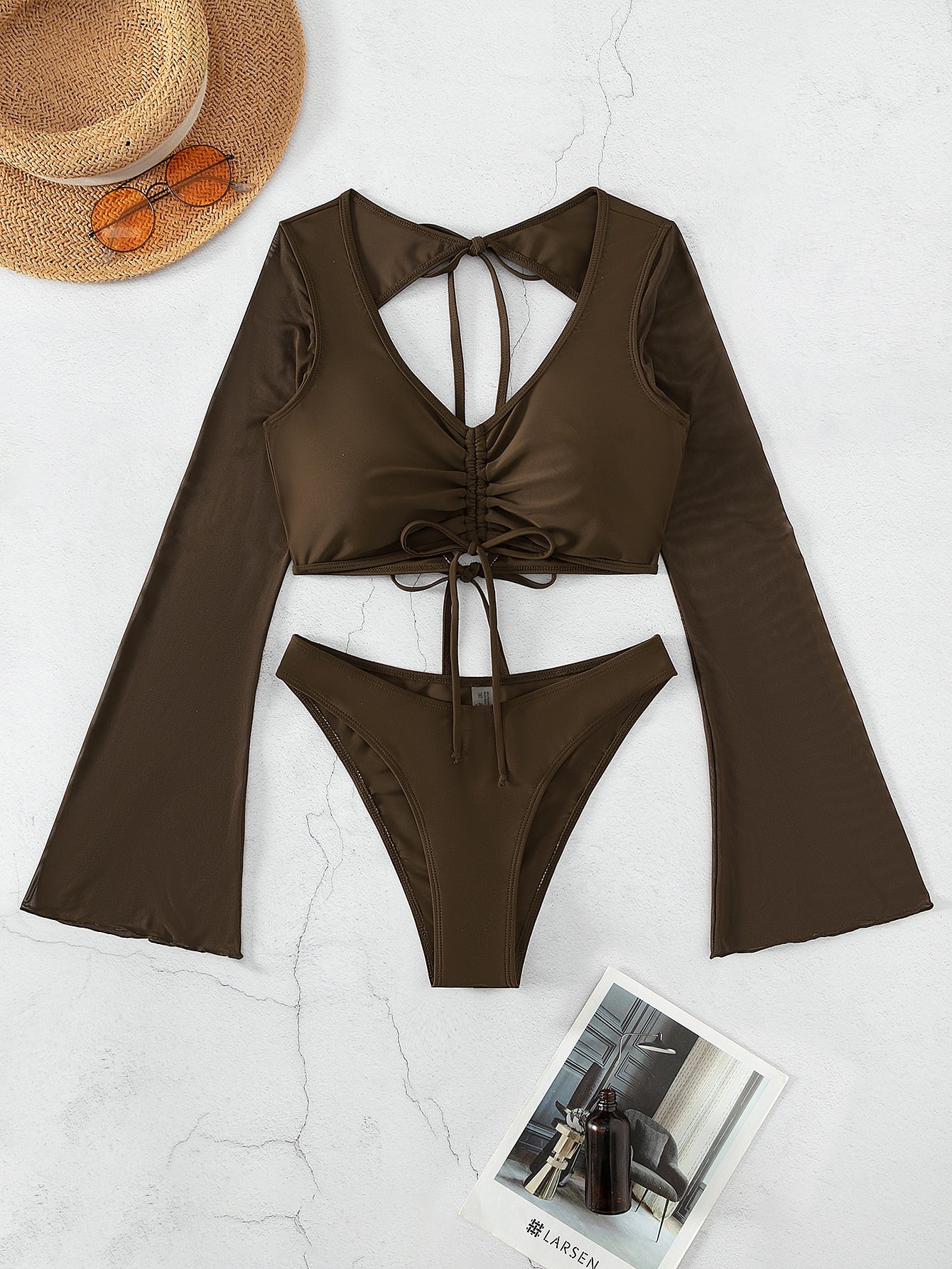 Swim Basics Drawstring Front Bikini Swimsuit