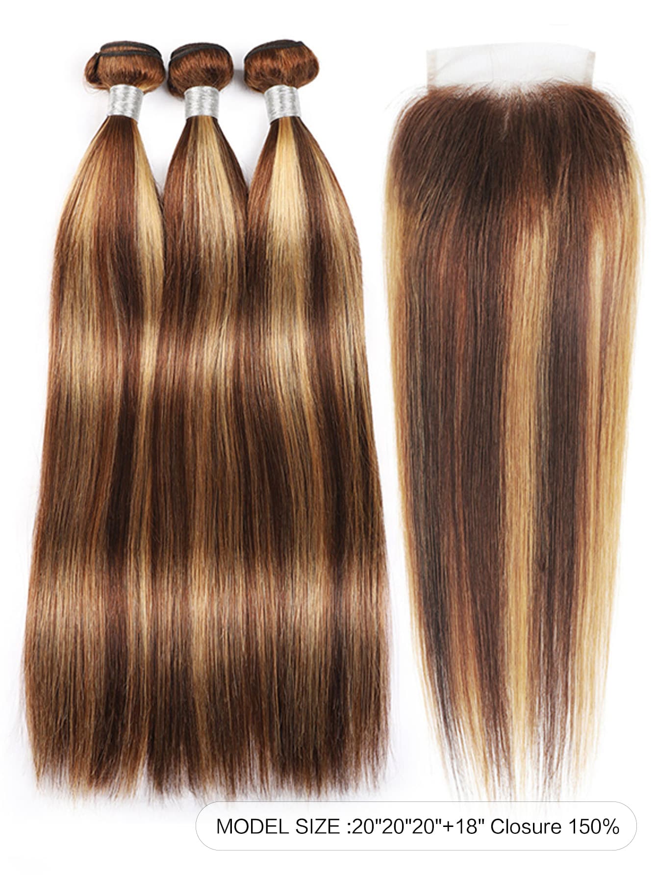 3 PCS Highlight Piano Color Body Wave Virgin Human Hair Bundles with 4 X 4 Free Part Lace Closure in One Set P4/27# Mixed Bundle and Closure Deals