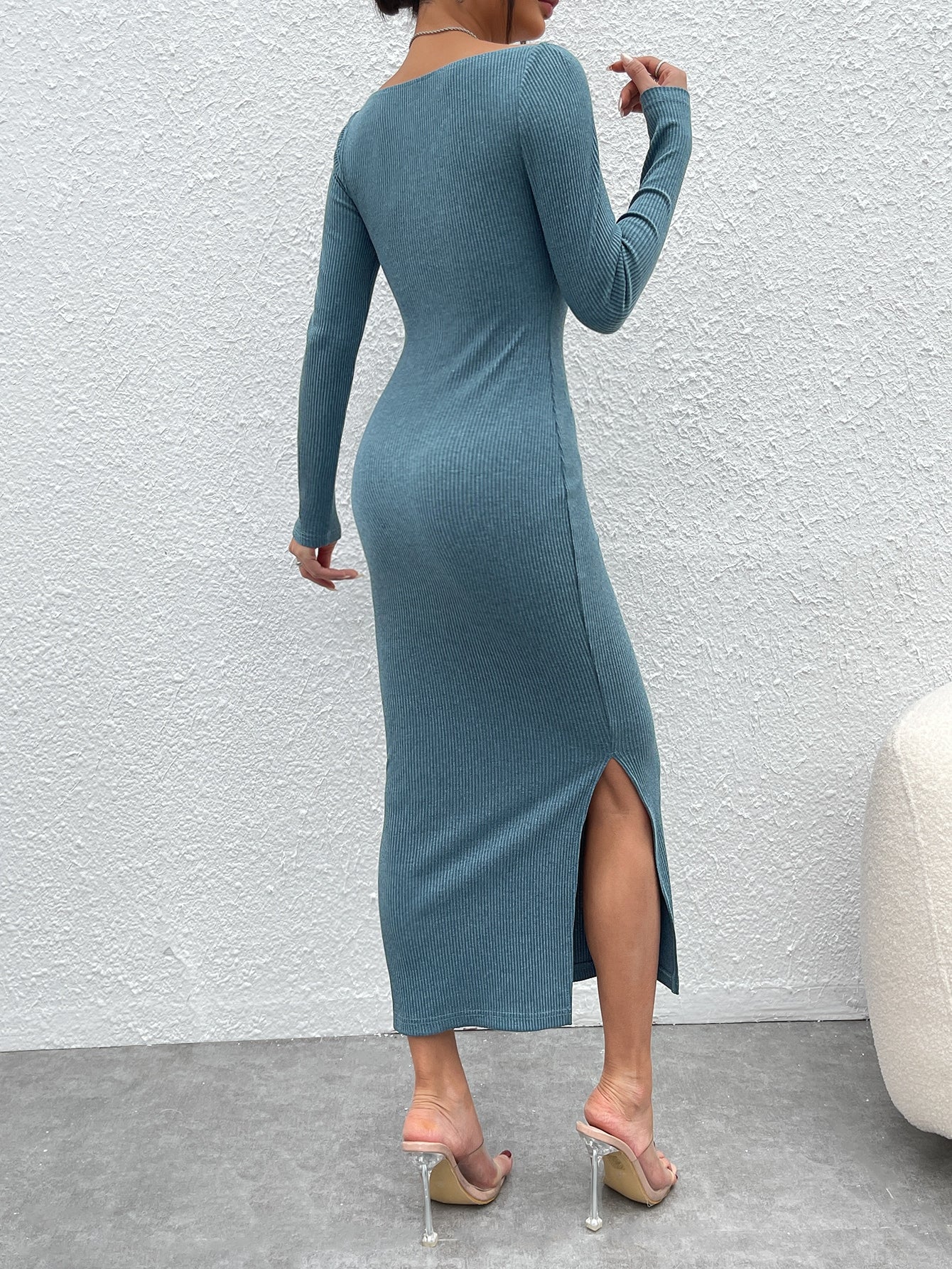 PETITE Split Hem Sweetheart Neckline Bodycon Dress