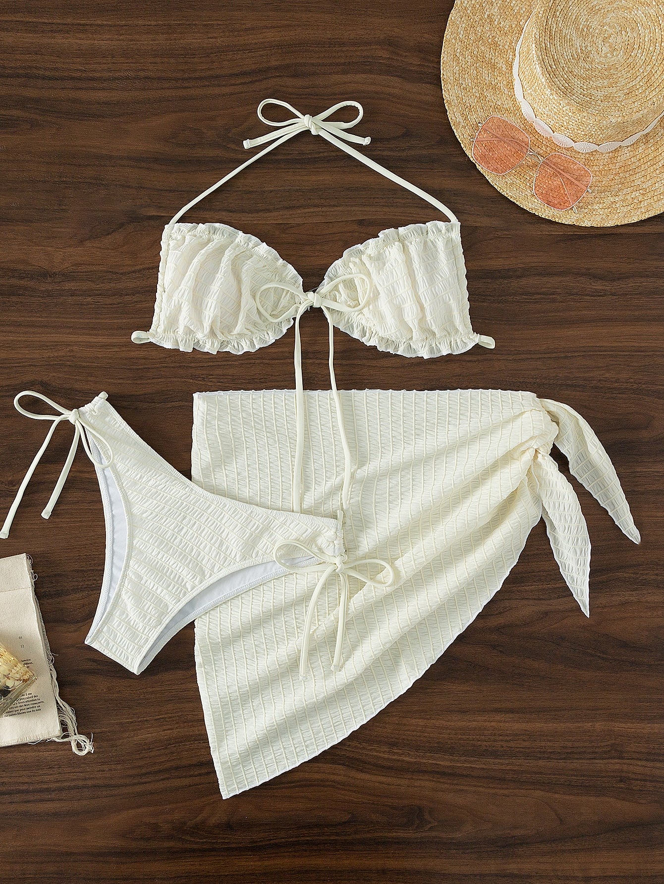 Swim Chicsea Frill Trim Halter Bikini Swimsuit With Beach Skirt