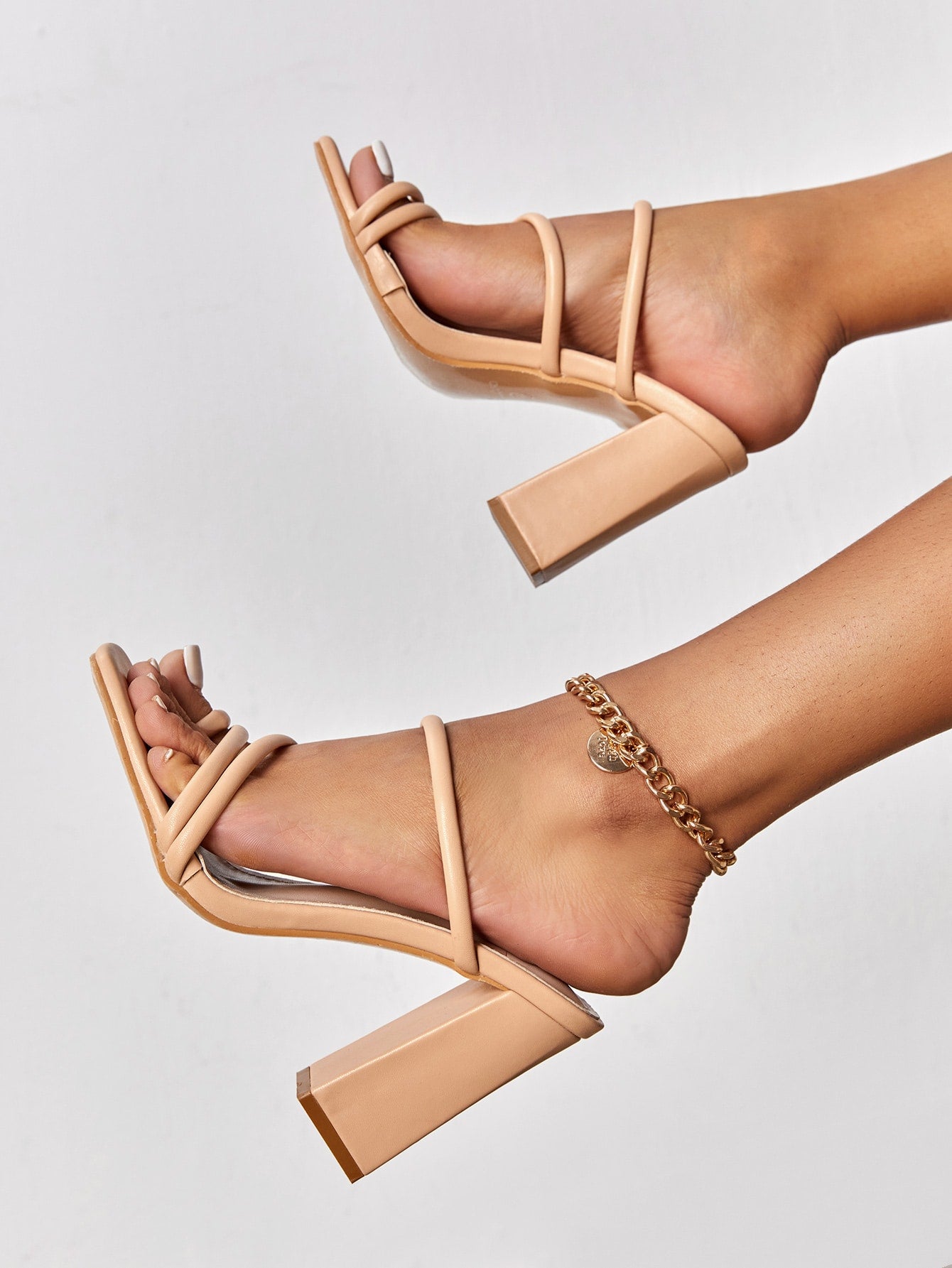 Everyday Collection Women Multi Strap Chunky Heeled Sandals, Elegant Black Mule Sandals