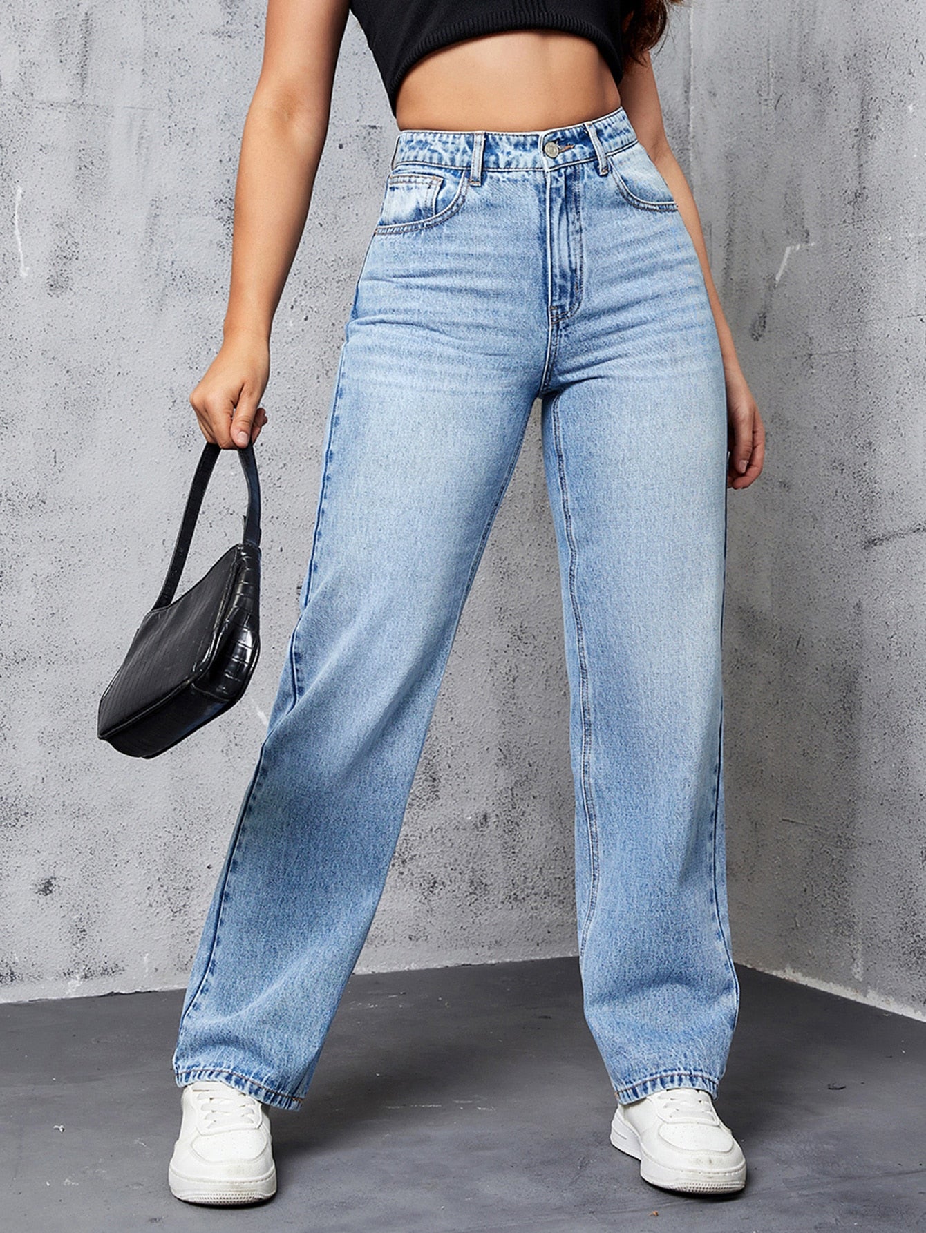 High Waist Straight Leg Jeans