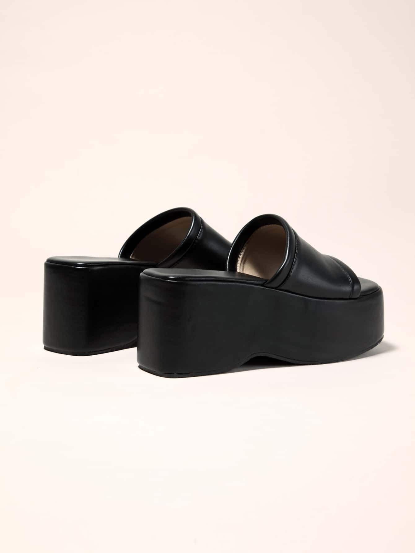 Women Single Band Wedge Sandals, Punk Black Slide Sandals