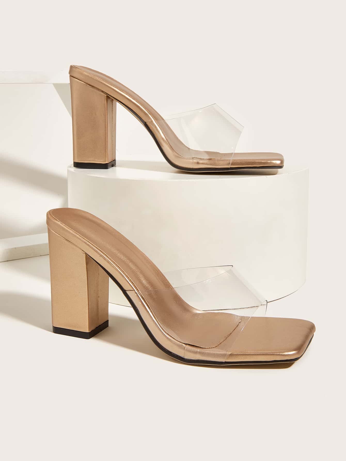 Women Minimalist Chunky Heeled Mule Sandals, Fashion Summer Heeled Sandals