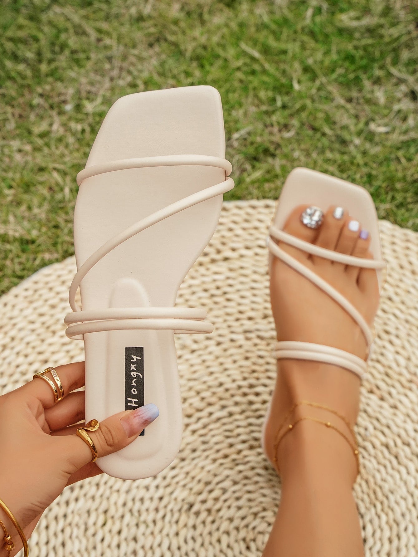 Women Comfortable Multi Strap Flat Sandals, Elegant Coffee Brown Slide Sandals