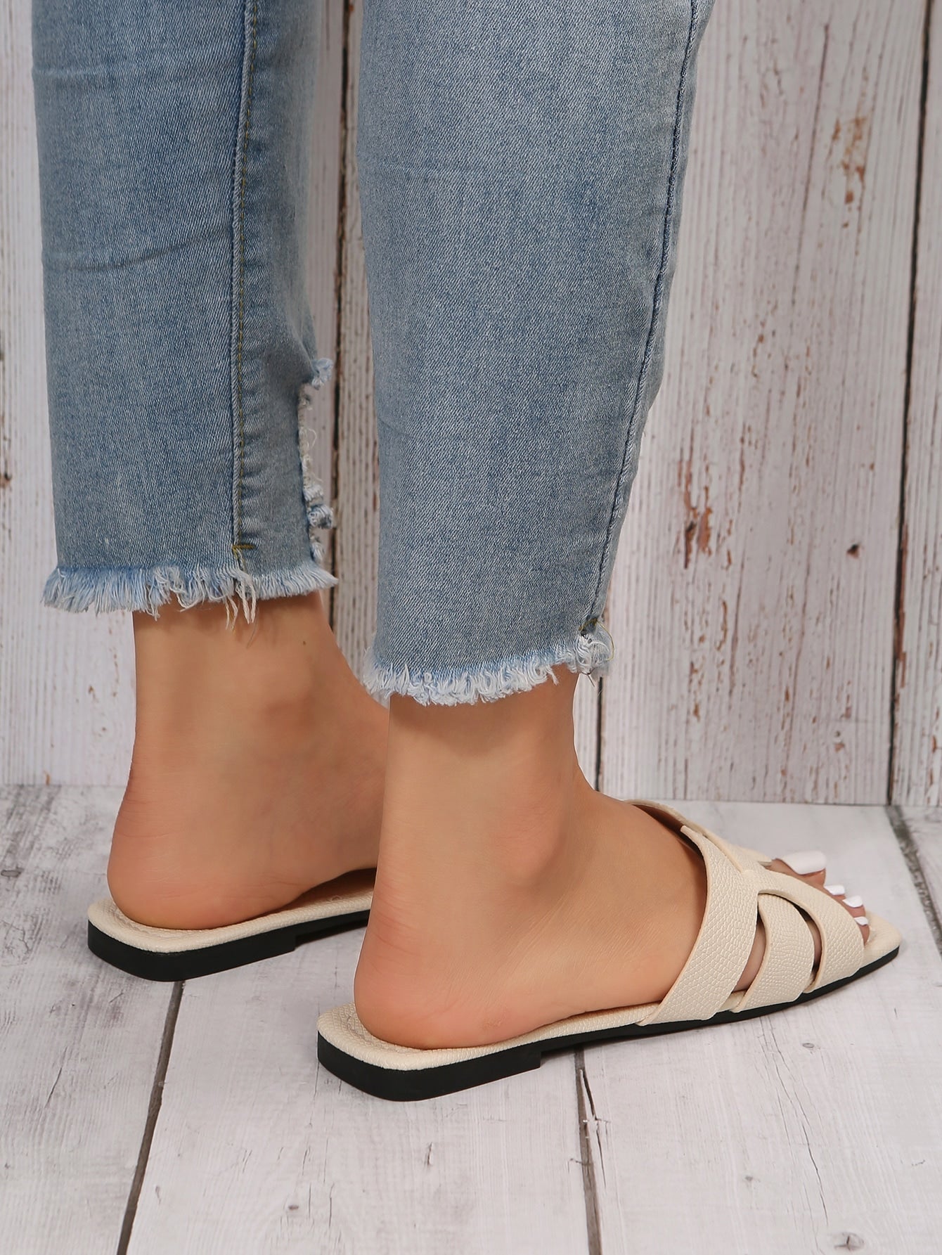 Women Snakeskin Embossed Slide Sandals, Elegant Outdoor Flat Sandals