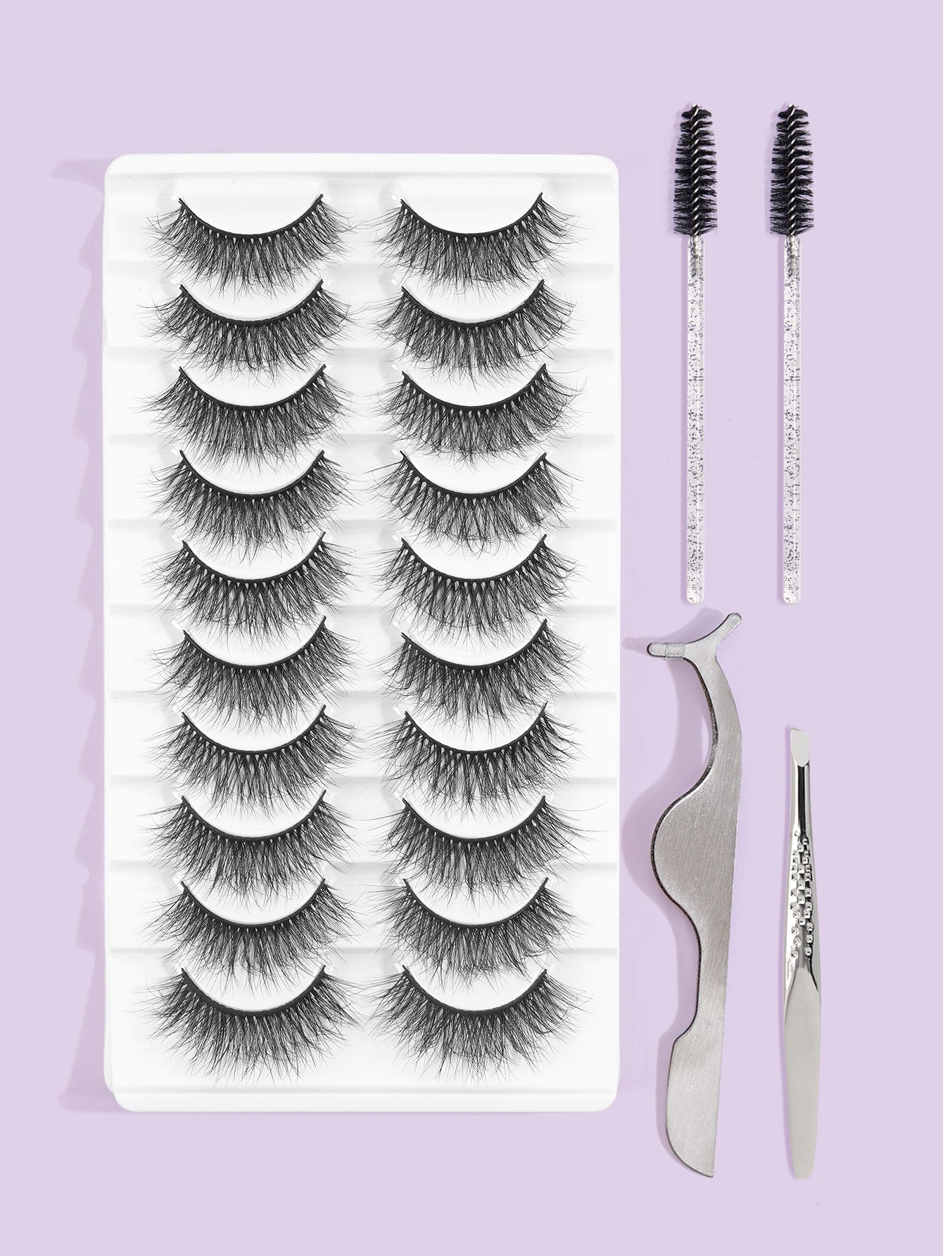 10pairs Natural False Eyelashes & 4pcs Tool Set