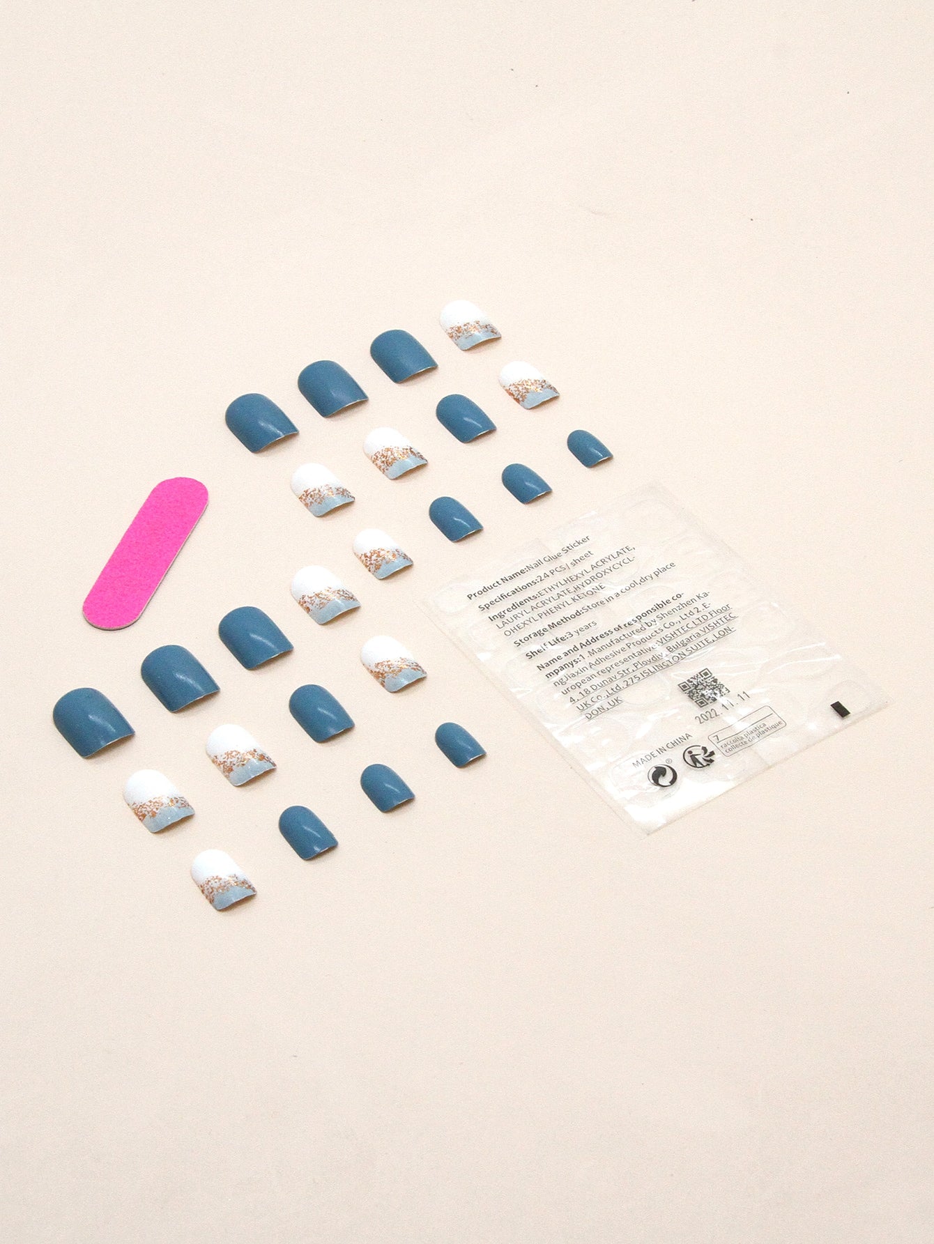 Transform Your Nails with 24pcs Short Square Turquoise Ombre Glitter Marble Print Fake Nail & 1sheet Tape & 1pc Nail File