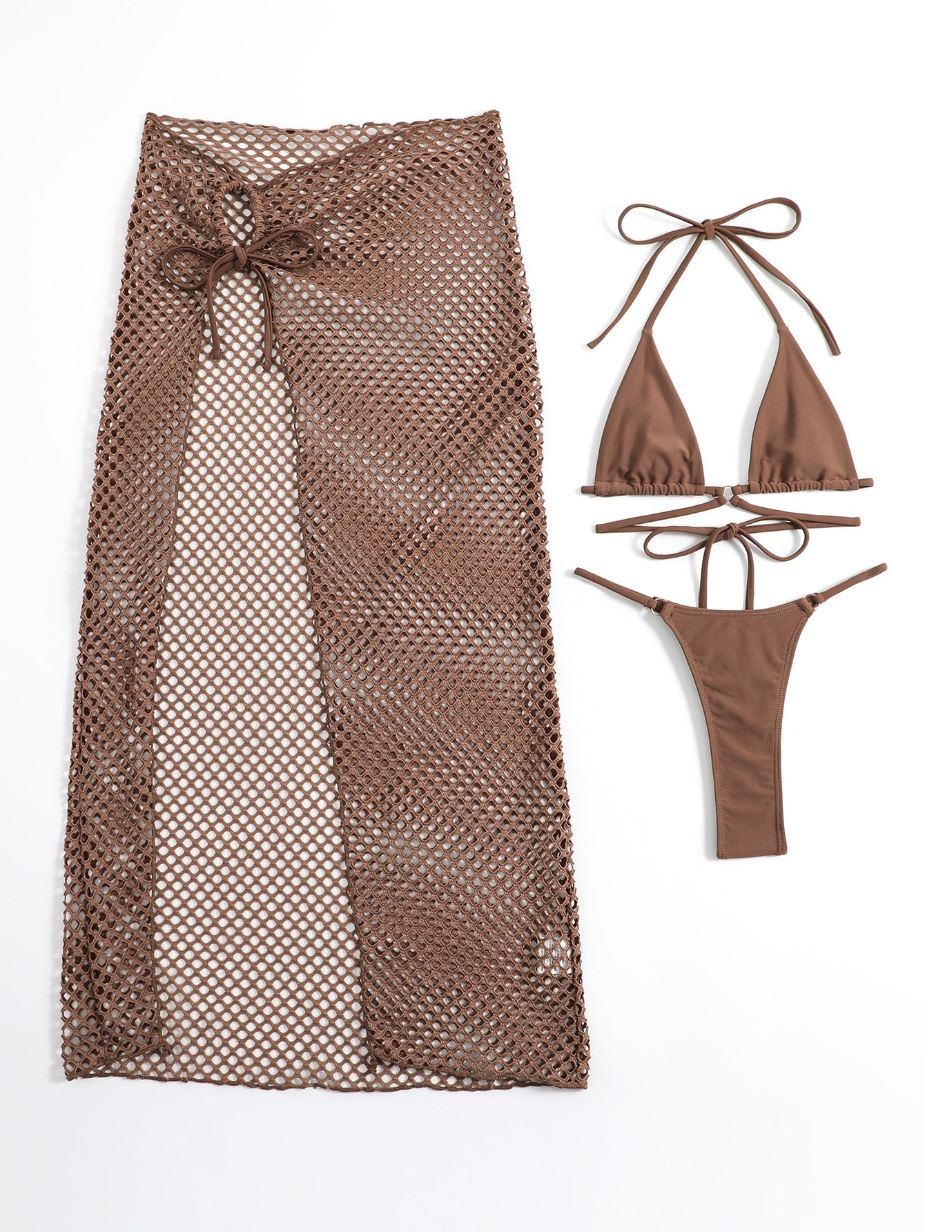 Swim SXY Plain Halter Triangle Bikini Swimsuit With Beach Skirt