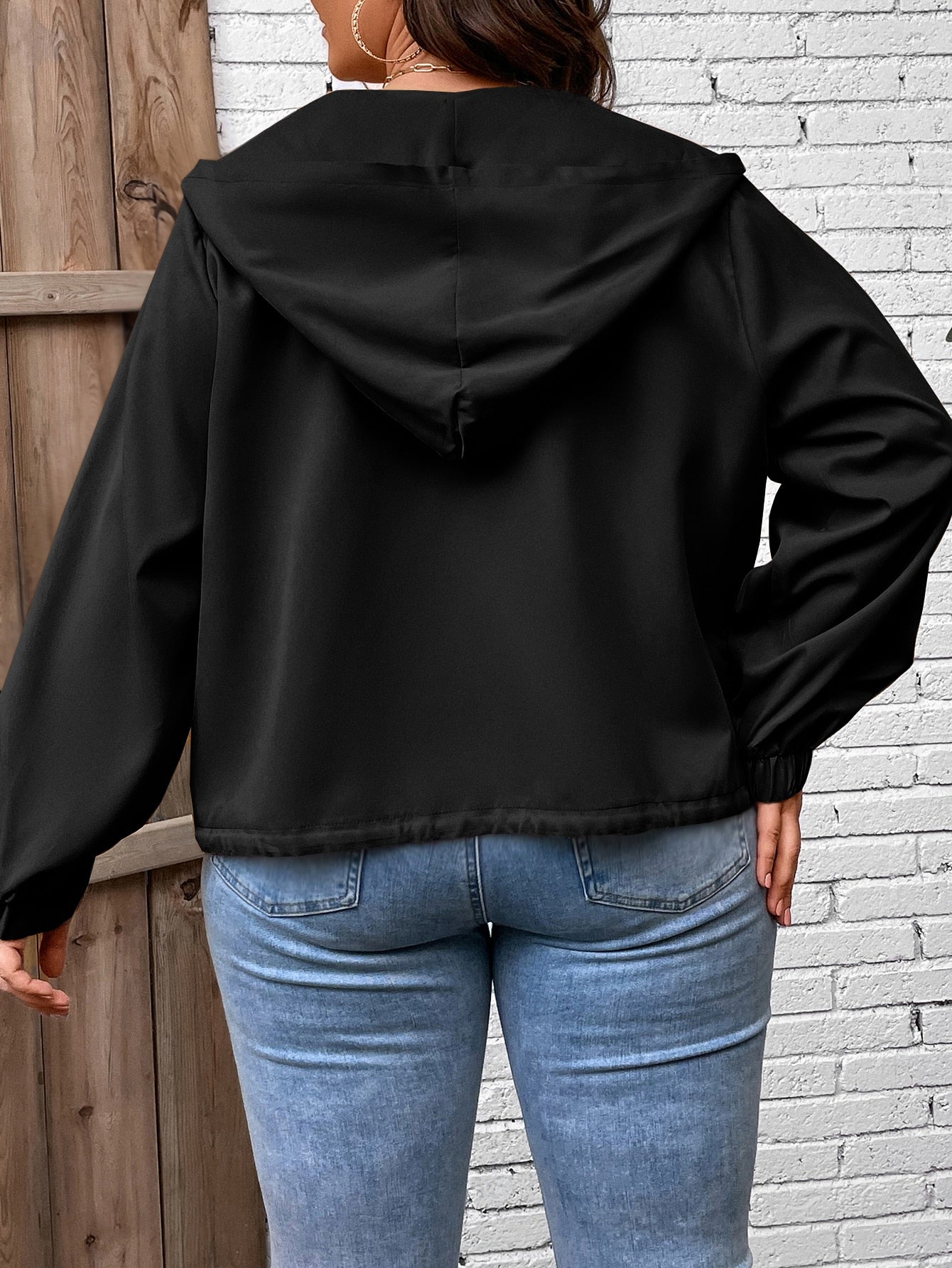 LUNE Plus Flap Pocket Drawstring Hem Hooded Jacket