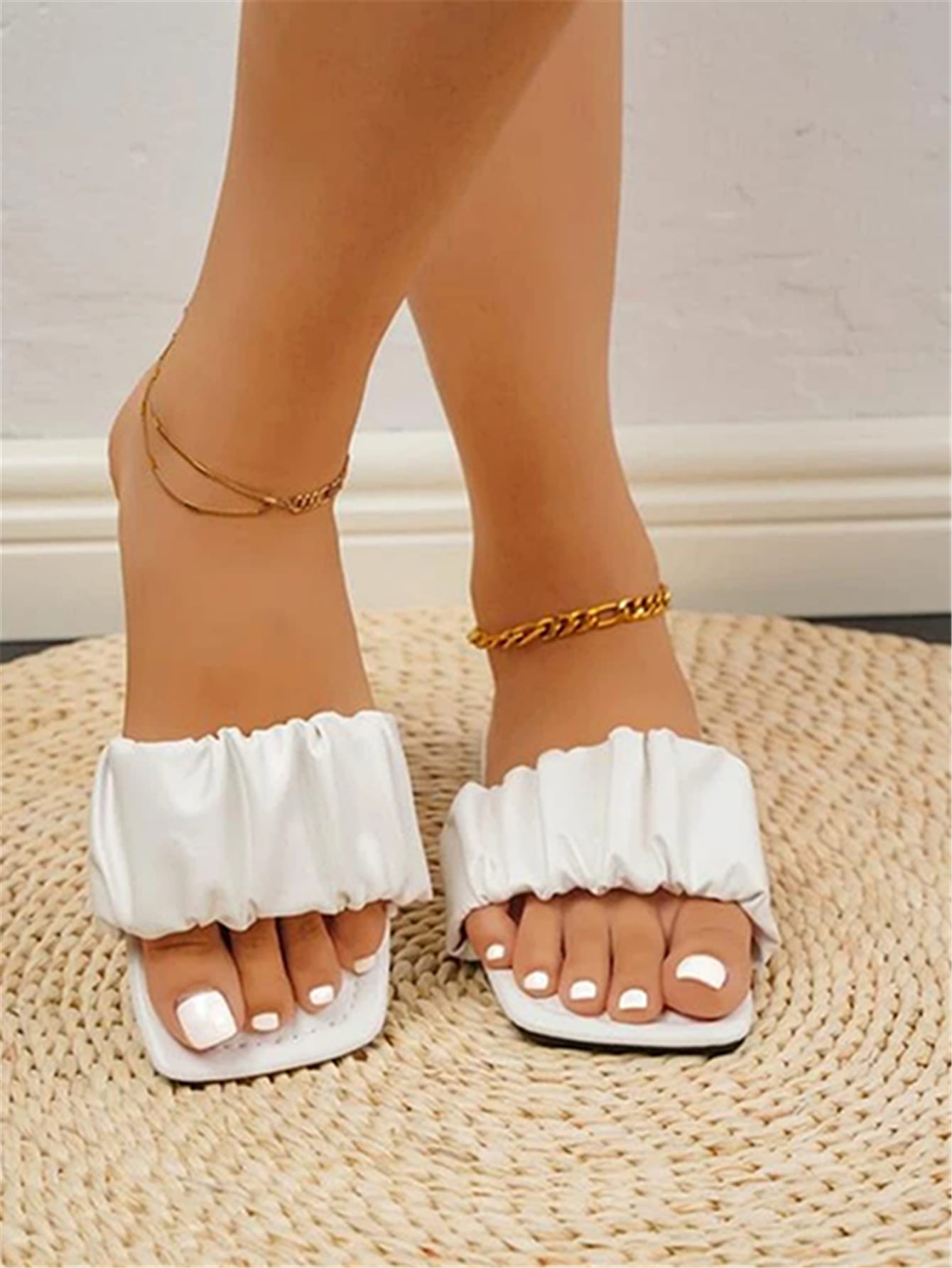 Women Minimalist Ruched Detail Slide Sandals, Elegant Summer Flat Sandals
