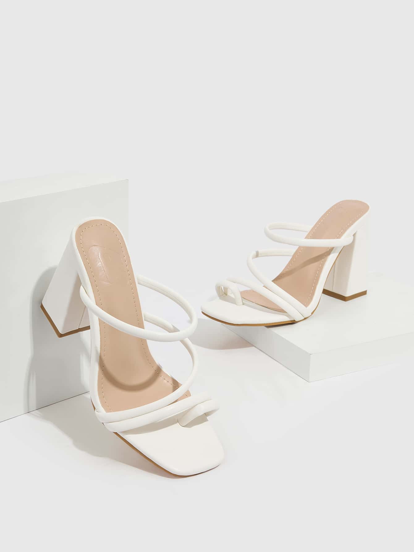 Everyday Collection Women Multi Strap Chunky Heeled Sandals, Elegant Black Mule Sandals