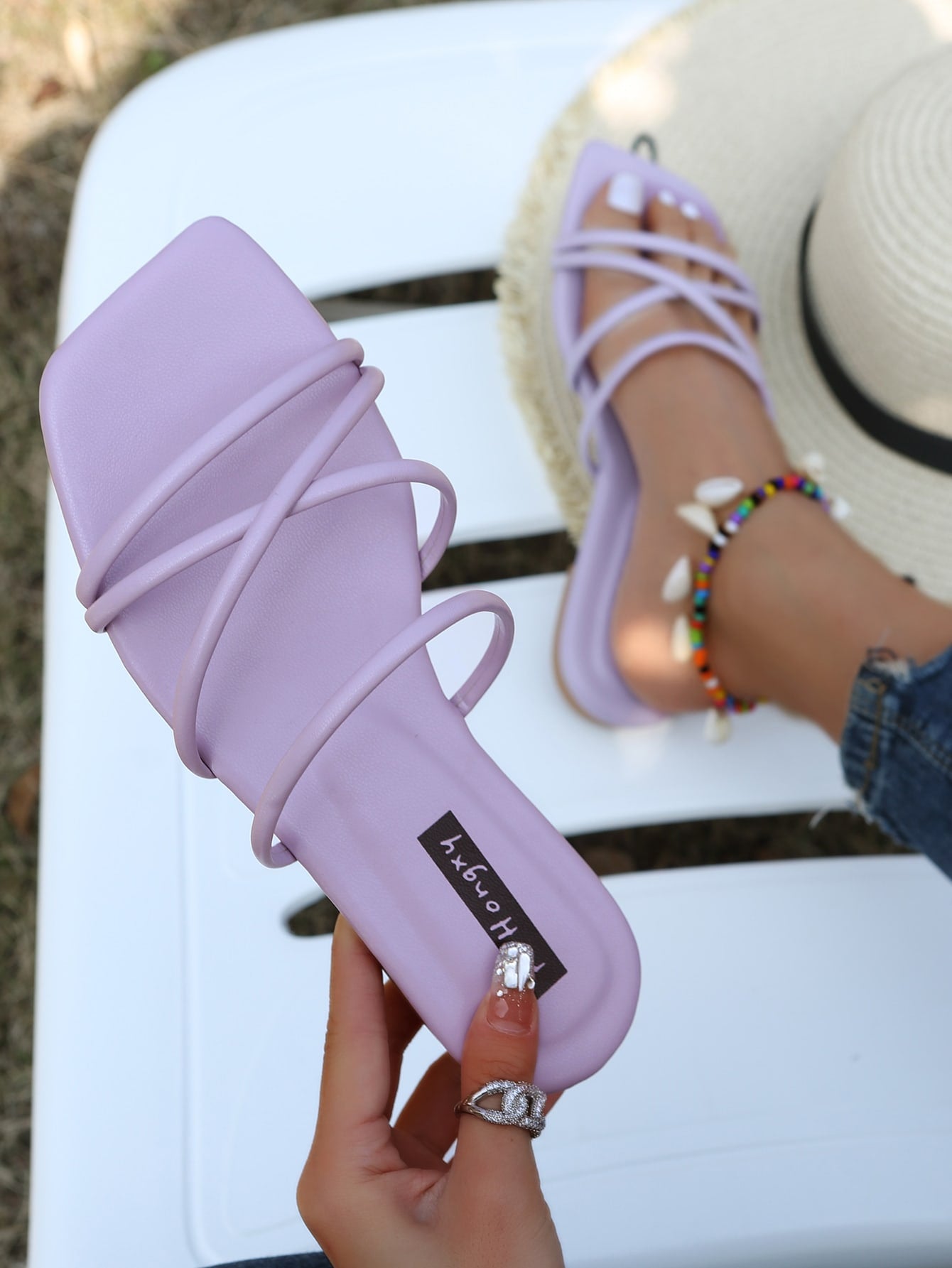 Elegant Slide Sandals For Women, Brown Multi Strap Flat Sandals