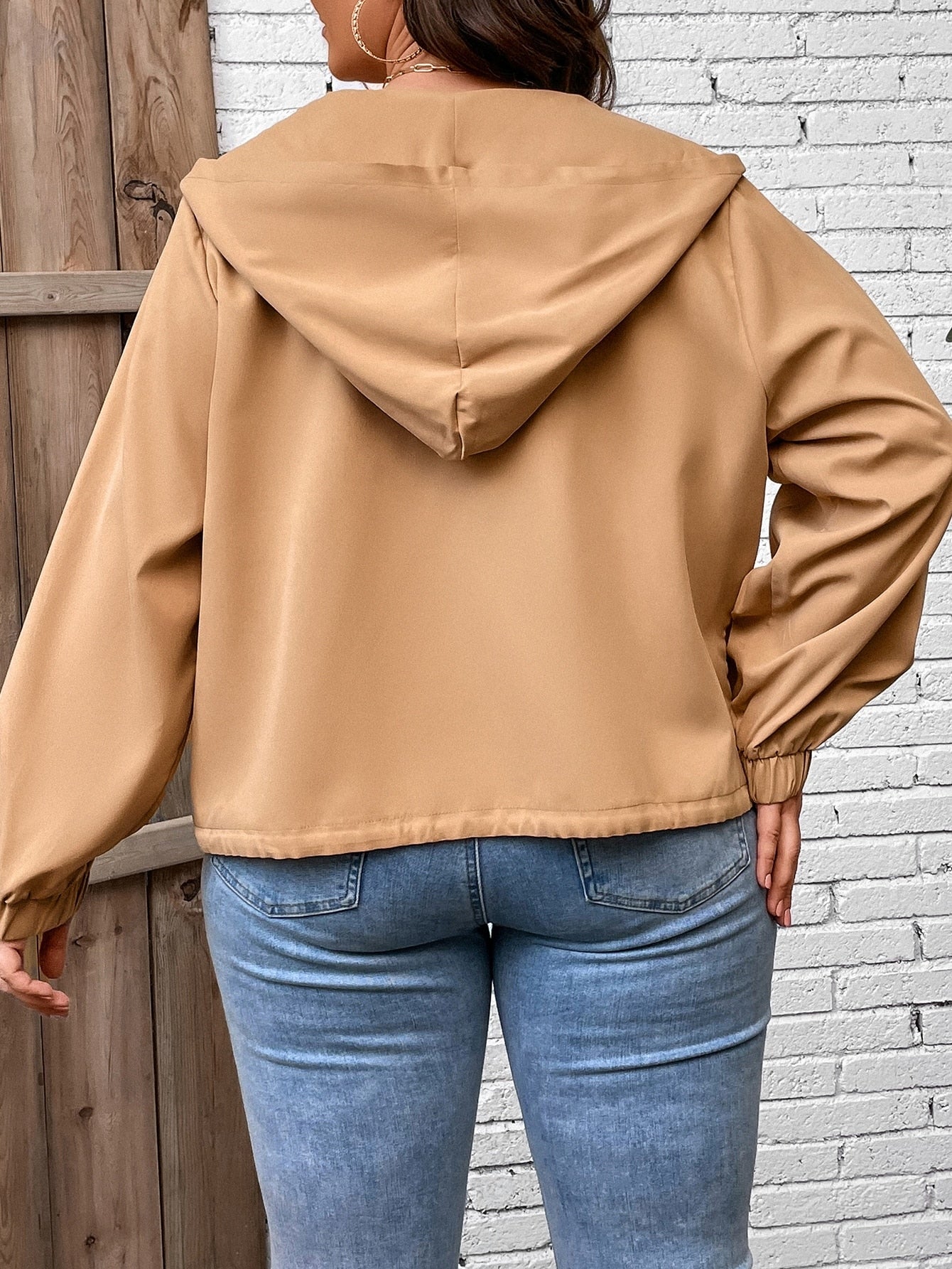 LUNE Plus Flap Pocket Drawstring Hem Hooded Jacket