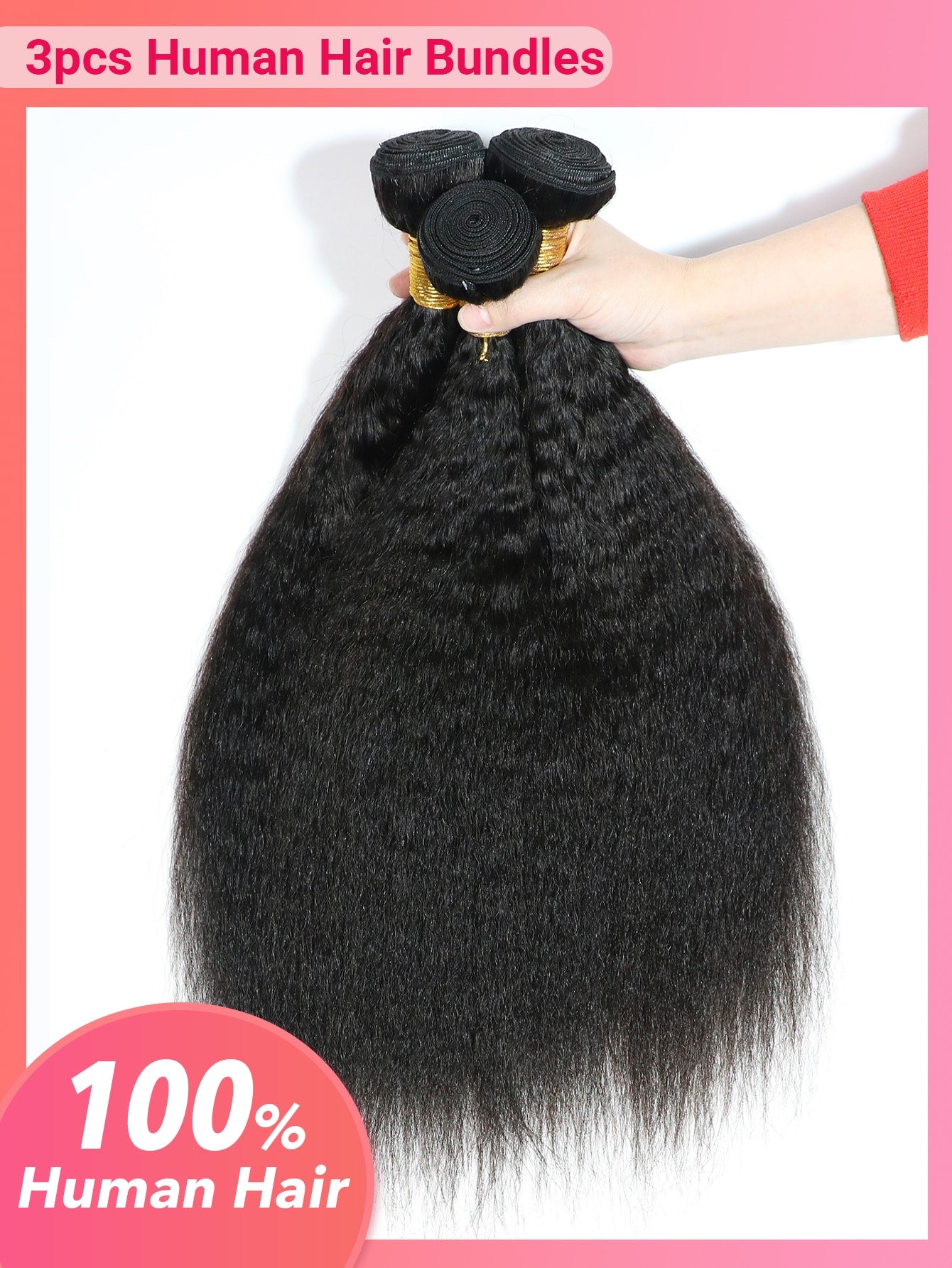 3pcs Yaki Straight Bundles Human Hair 100% Unprocessed Virgin Human Hair Kinky Straight Wave 3 Bundles Hair Extensions for Women Natural Black Color