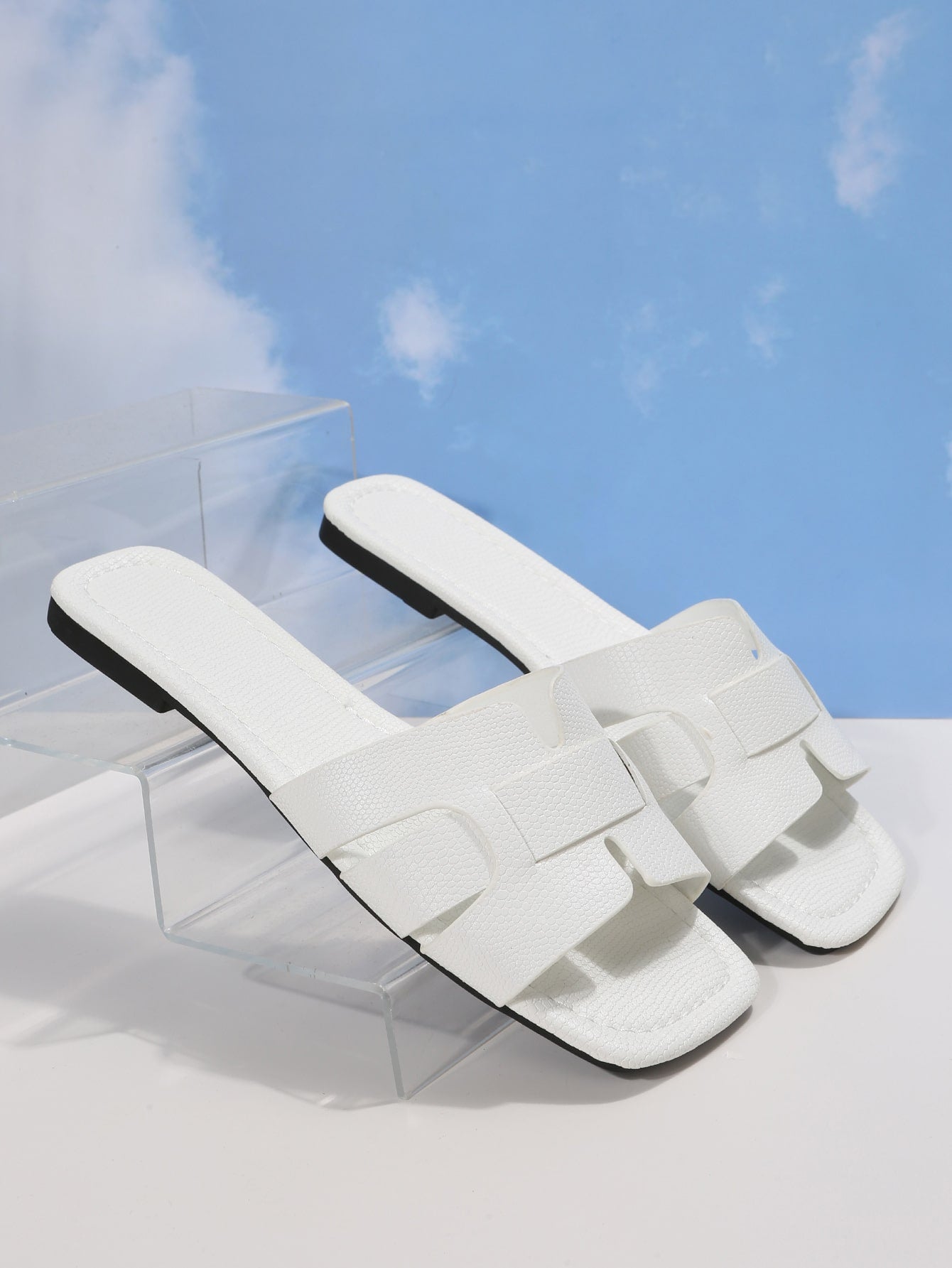 Elegant Black Sandals For Women, Snakeskin Embossed Slide Sandals