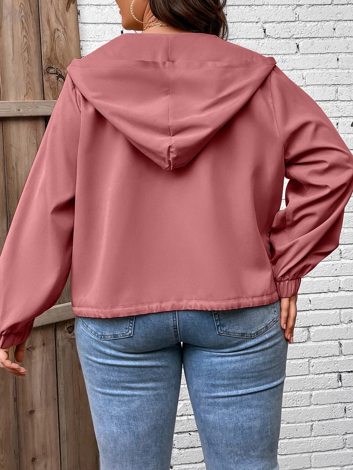 LUNE Plus Flap Pocket Drawstring Hem Hooded Jacket