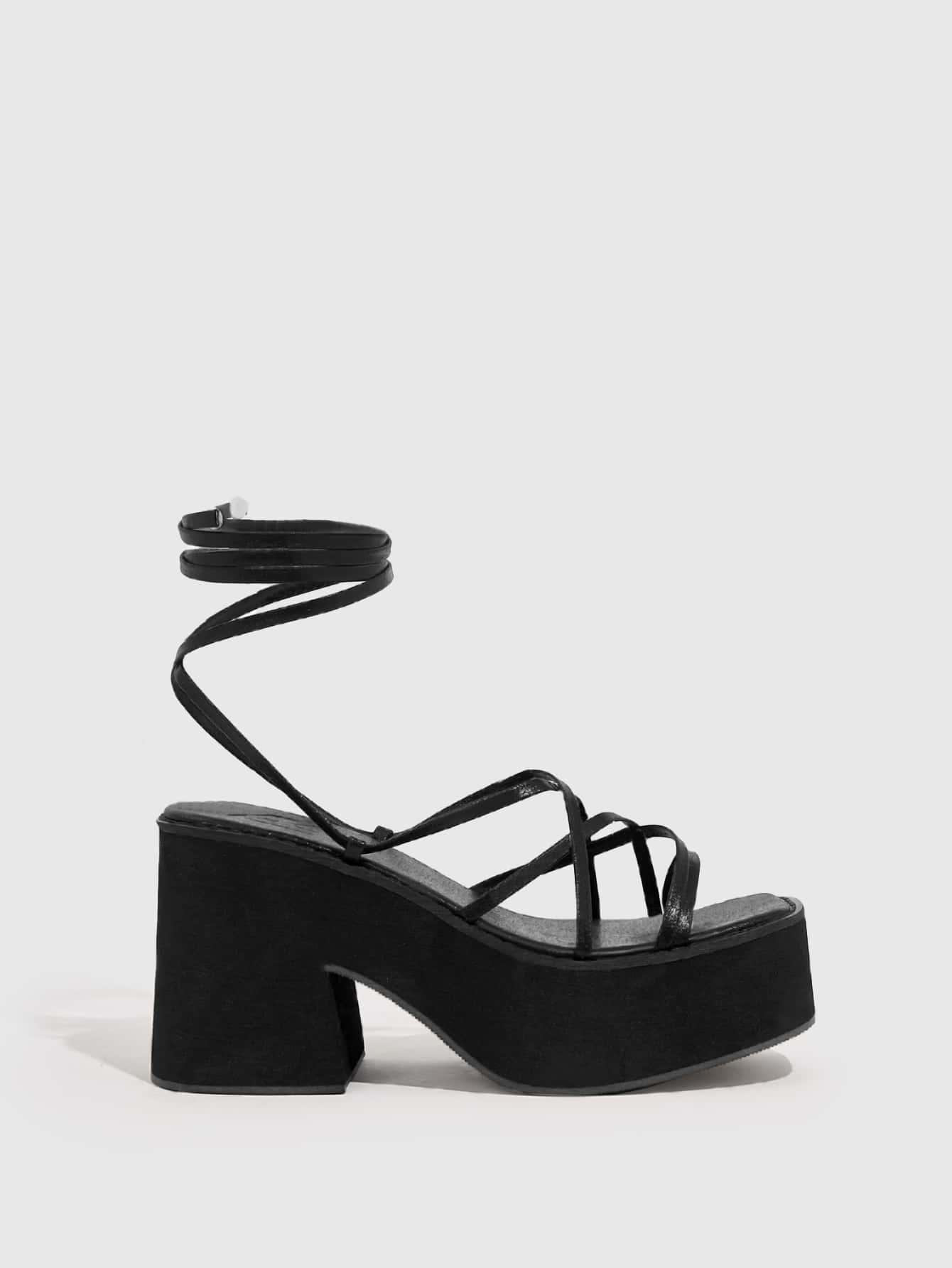 Everyday Collection Criss Cross Platform Chunky Heeled Strappy Wedge Sandals