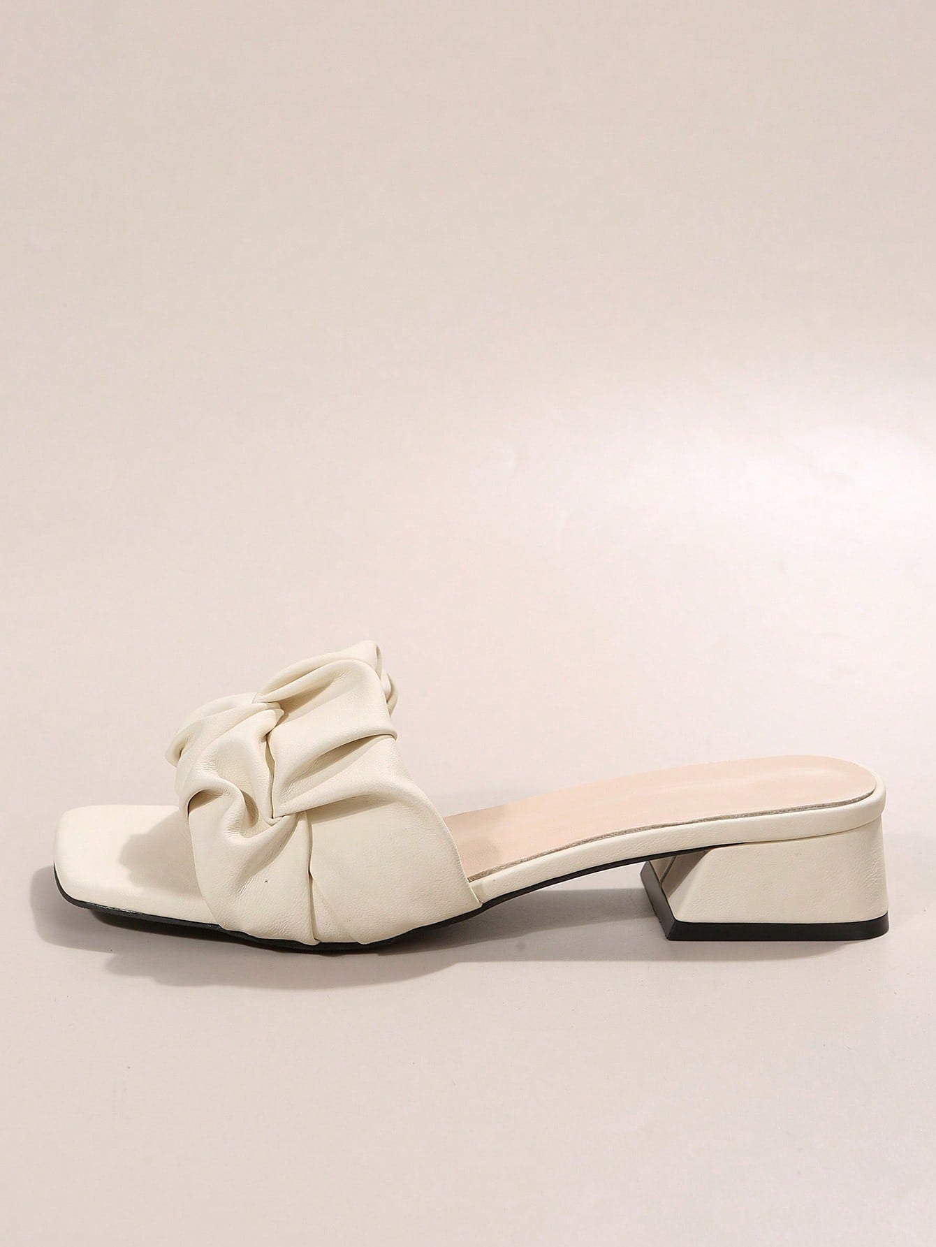 Women Ruched Single Band Heeled Sandals, Chunky Heeled Elegant Mule Sandals For Outdoor