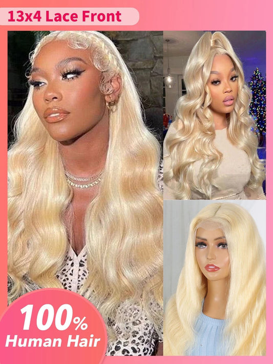 613 Blonde Körperwelle 13 x 4 Spitzenfrontperücke vorgezupft mit Babyhaar Echthaarperücke Haarersatzperücke Täglicher Gebrauch Top-Qualität für Frauen Blonde Farbe