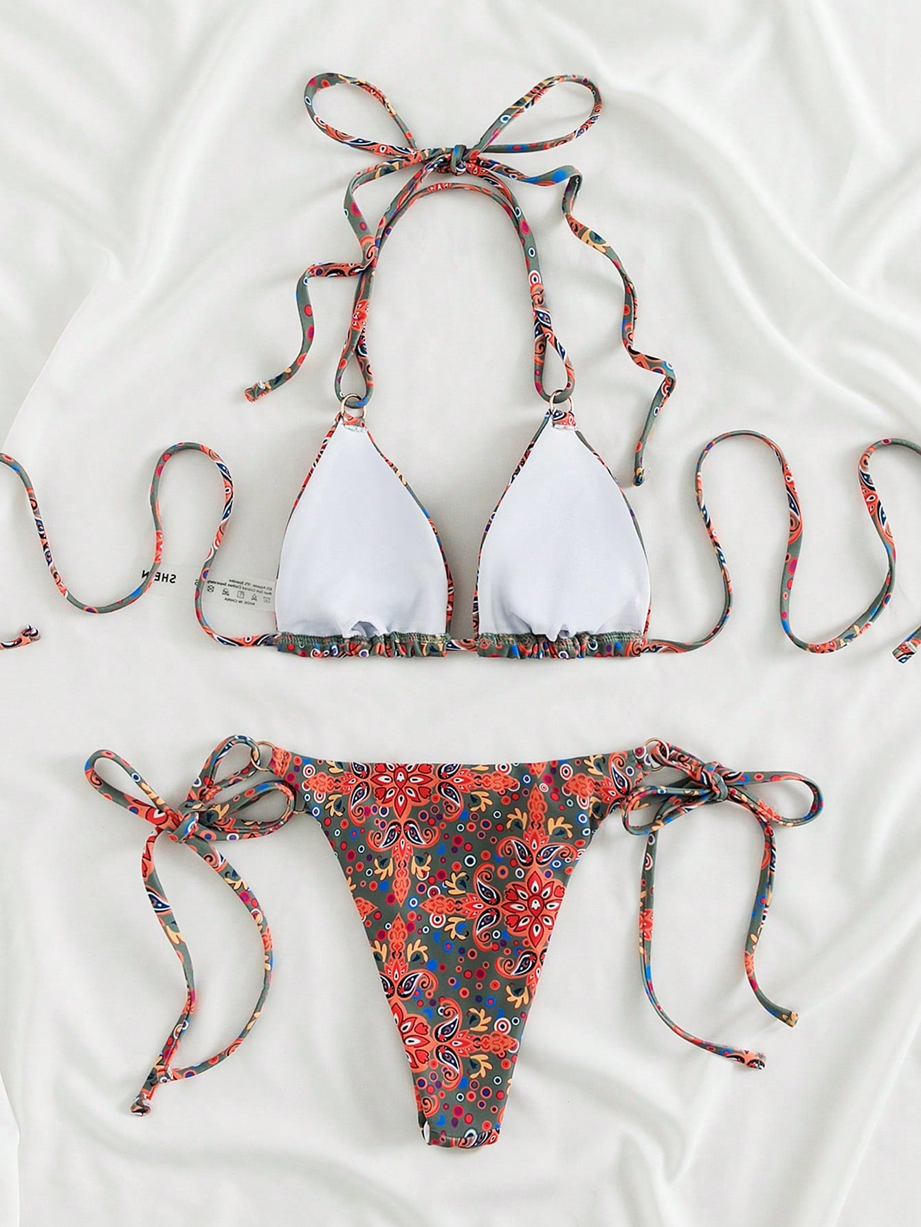 Swim Vcay Allover Print Triangle Tie Side Bikini Swimsuit