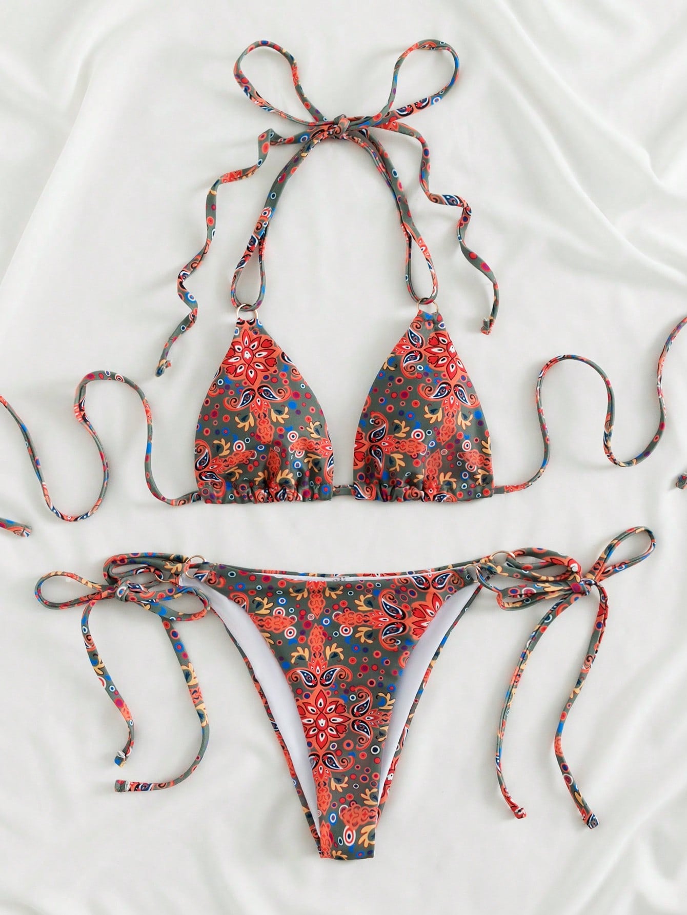 Swim Vcay Allover Print Triangle Tie Side Bikini Swimsuit