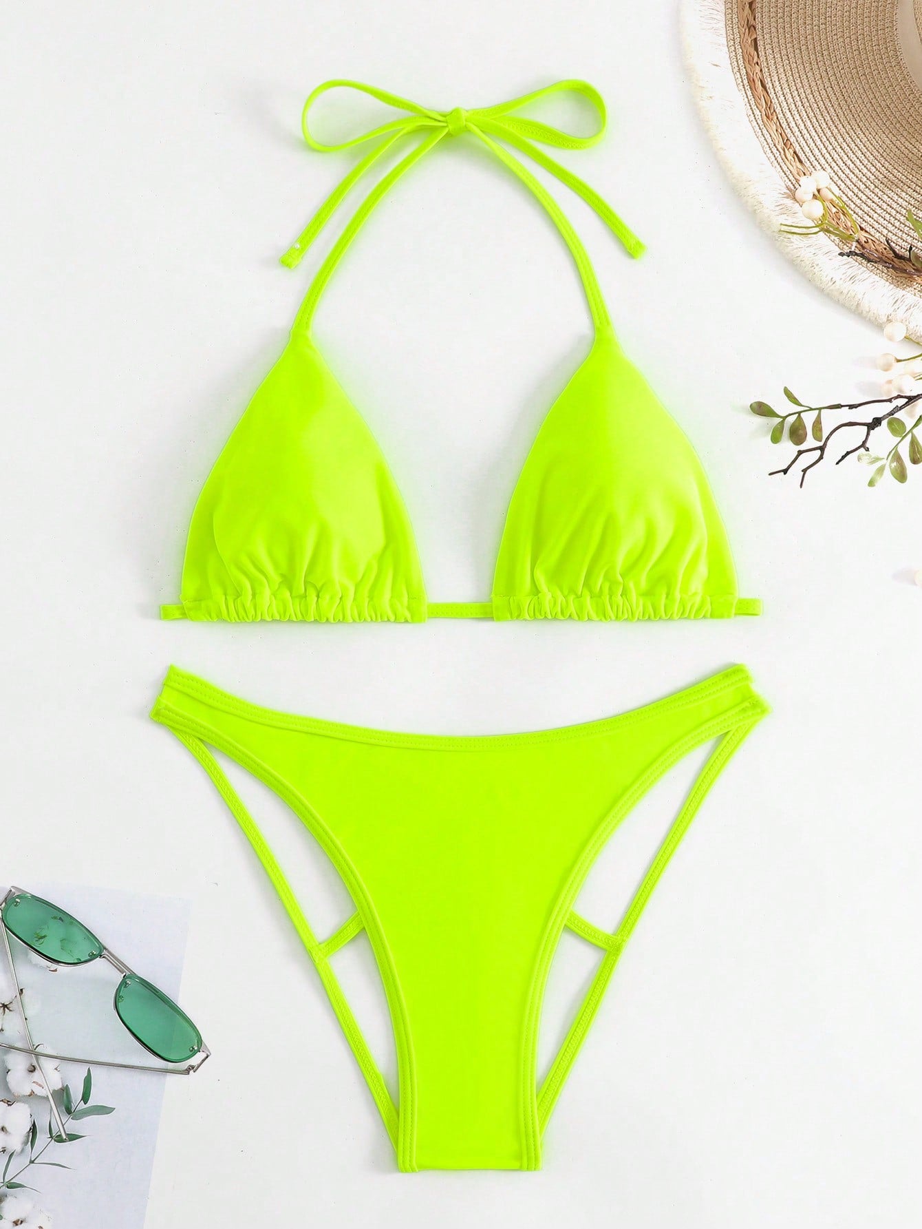 Swim SXY Plain Halter Triangle Bikini Swimsuit