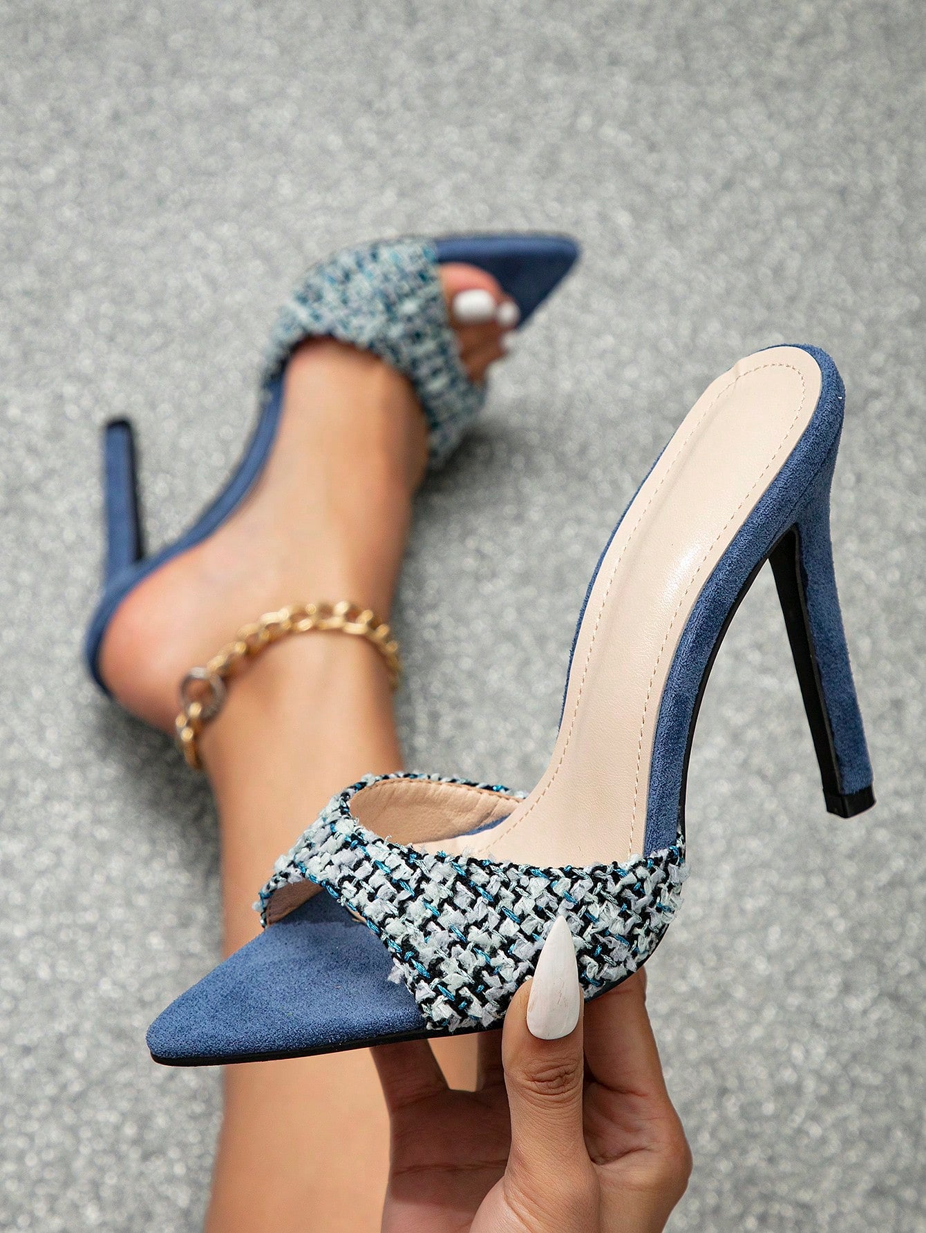 Pointed Toe Colorblock Slim High Heel Mules Sandals For Women