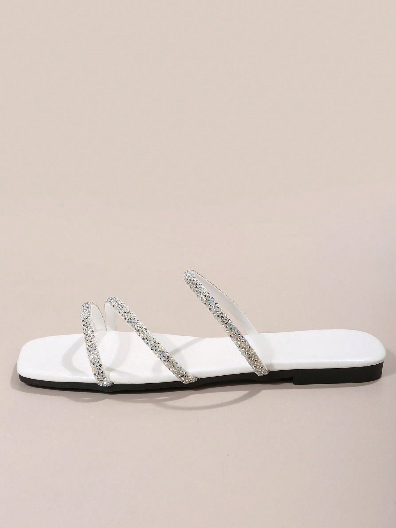 Women  Apricot Rhinestone Decor Flat Sandals, Open Toe Mules For Daily Wear