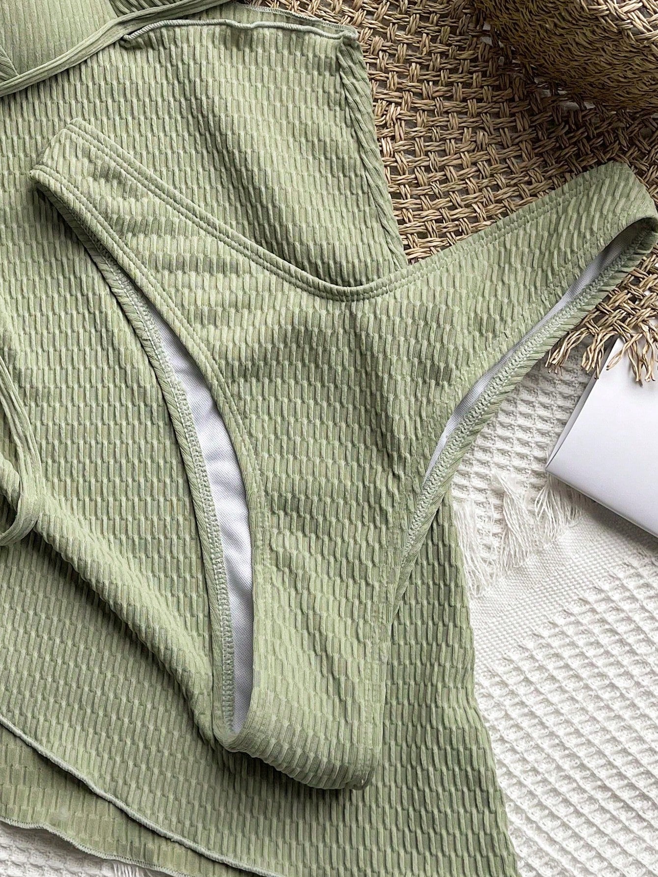 Swim Basics Textured Bikini Set Push Up Bra & Bikini Bottom & Cover Up 3 Piece Swimsuit