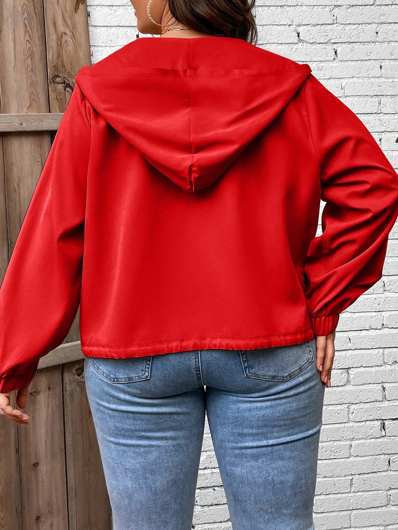 LUNE Plus Flap Pocket Drawstring Hem Hooded Jacket