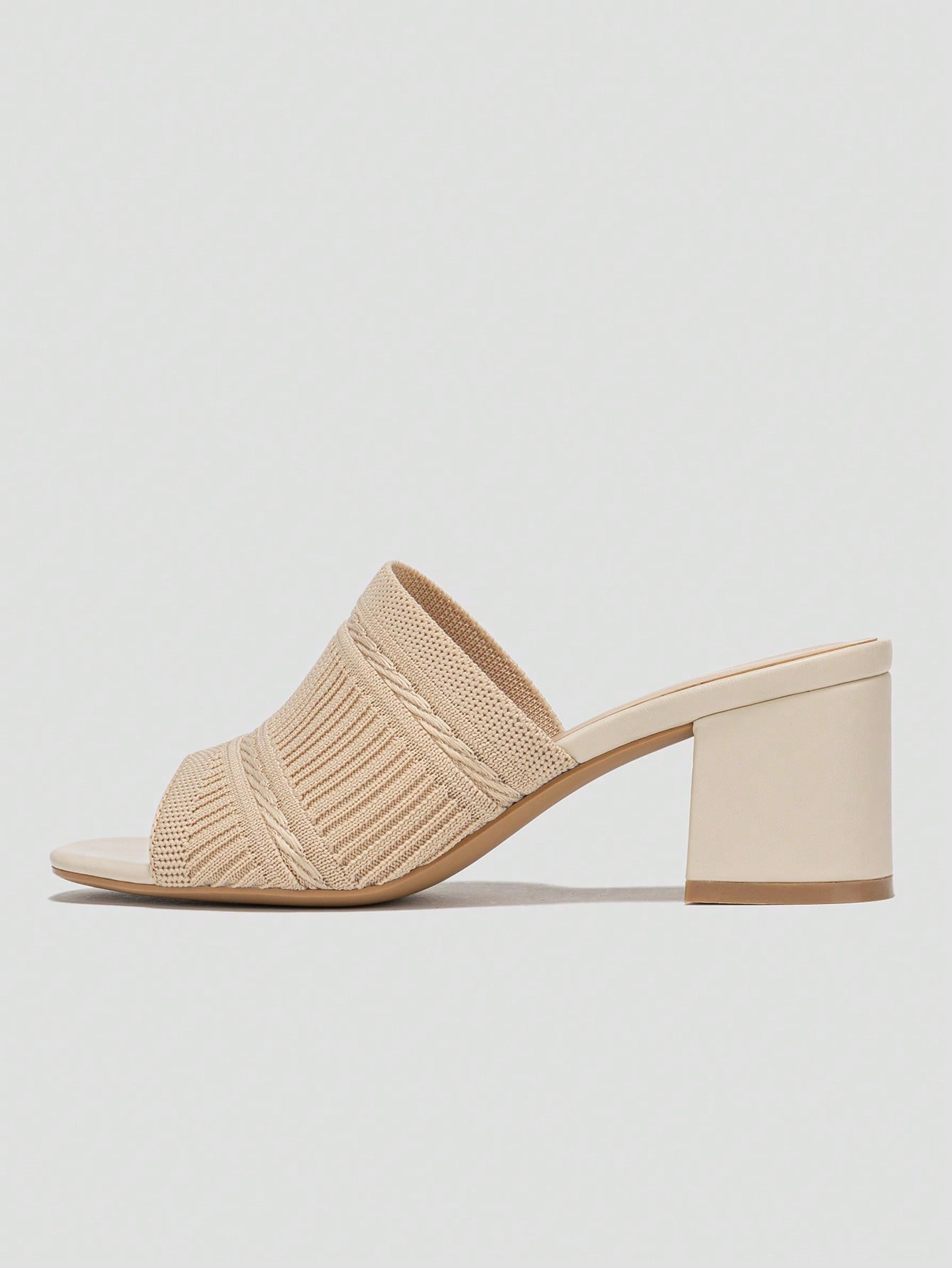 Women Minimalist Mule Sandals, Fabric Chunky Heeled Elegant Sandals