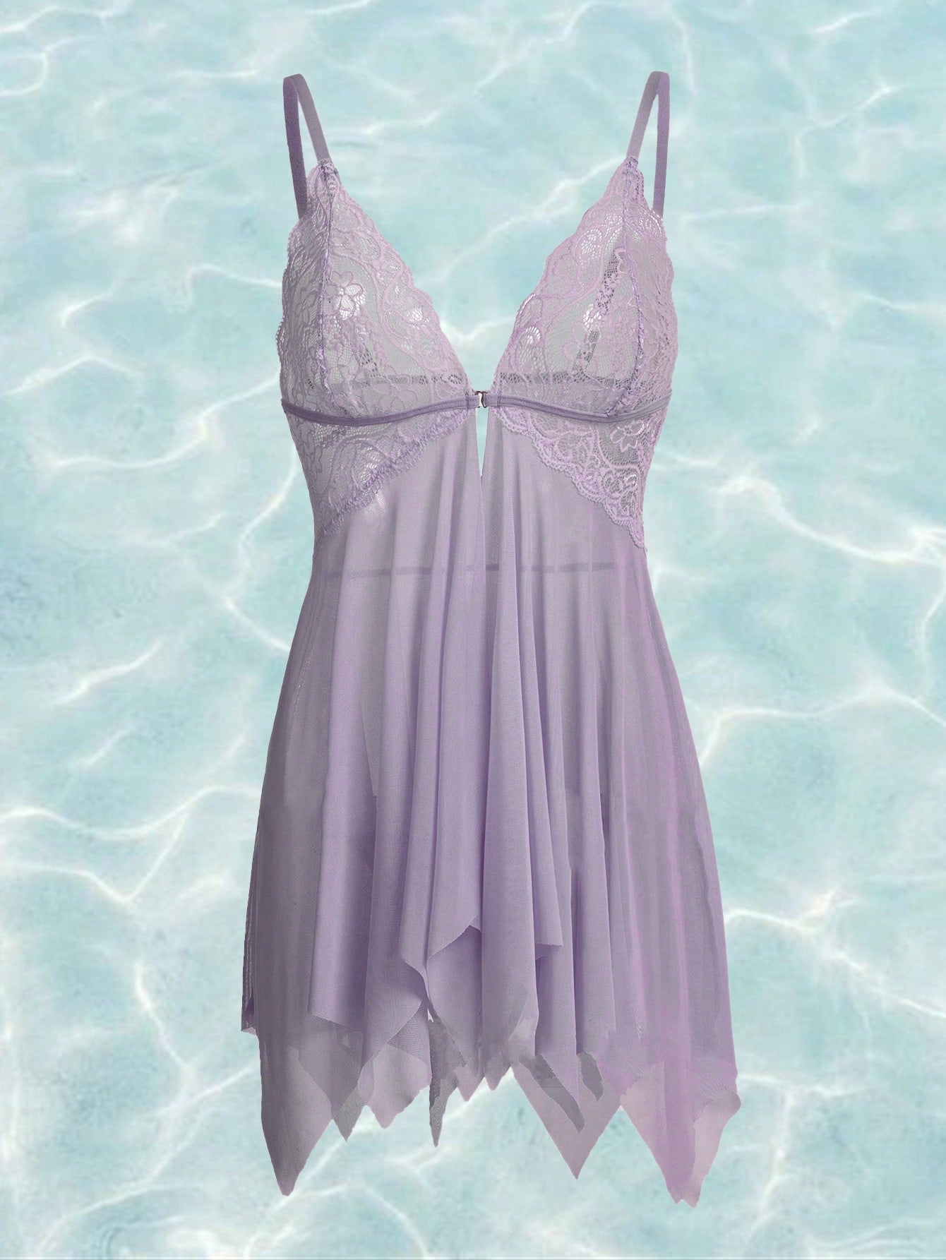 Kawaii Contrast Lace Asymmetrical Hem Slips With Thong