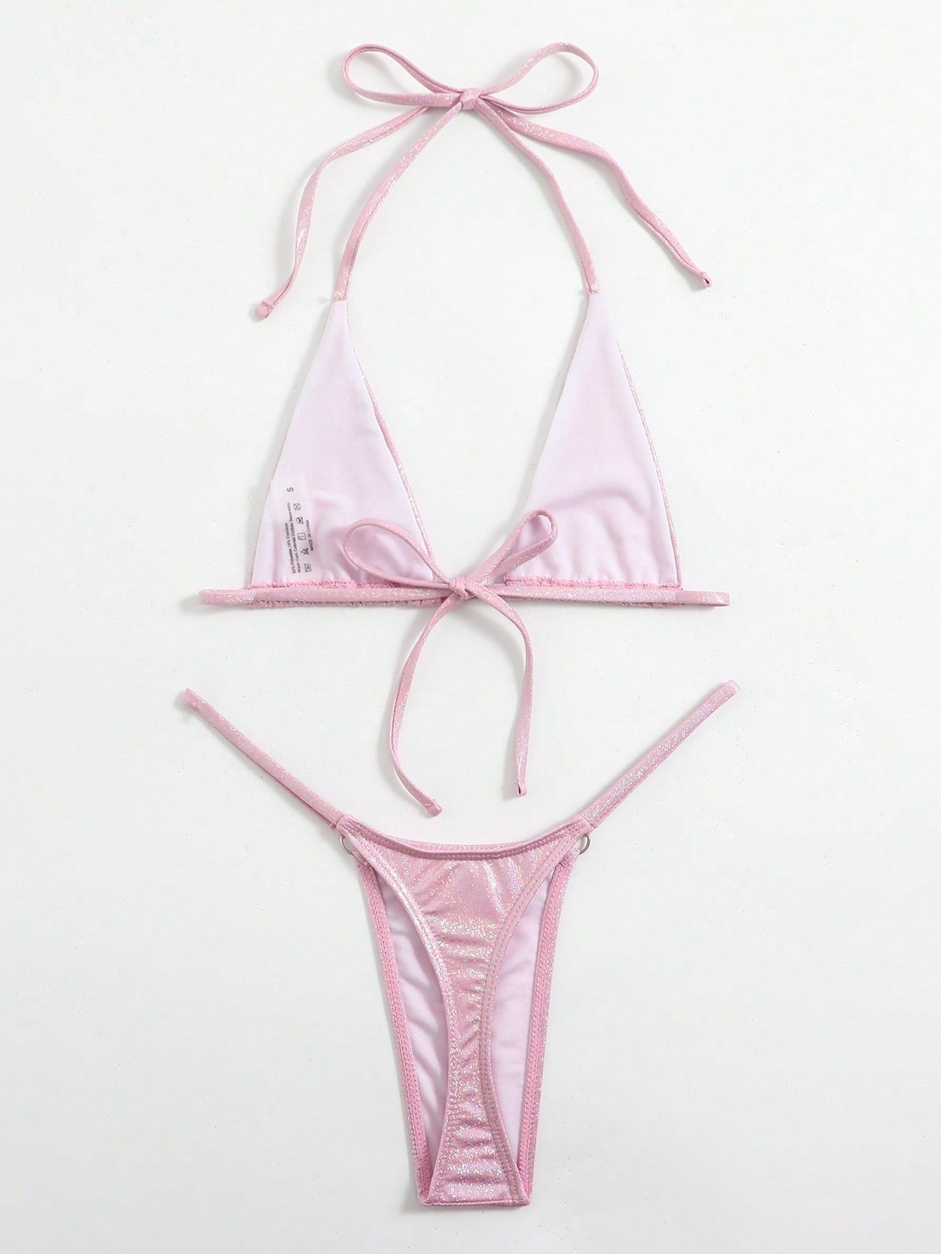 Swim SXY Metallic Bikini Set Micro Triangle Bra & O-ring Linked Thong 2 Piece Swimsuit