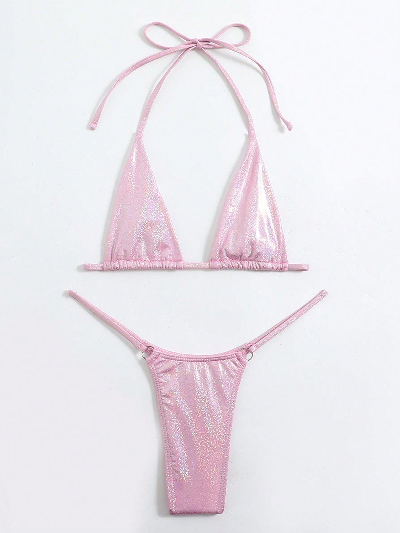 Swim SXY Metallic Bikini Set Micro Triangle Bra & O-ring Linked Thong 2 Piece Swimsuit