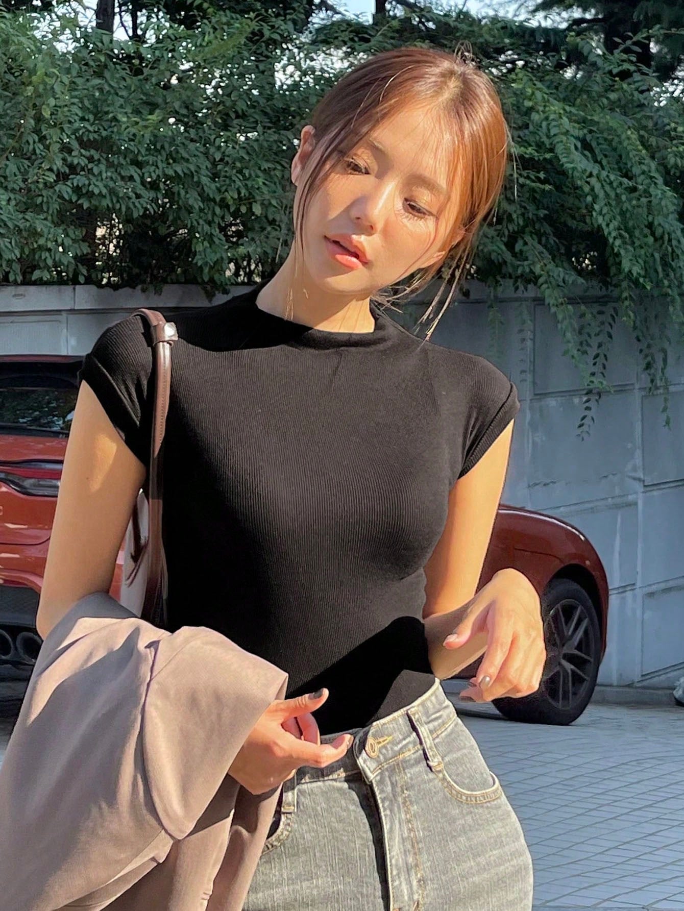 DAZY Solid Batwing Sleeve Tee