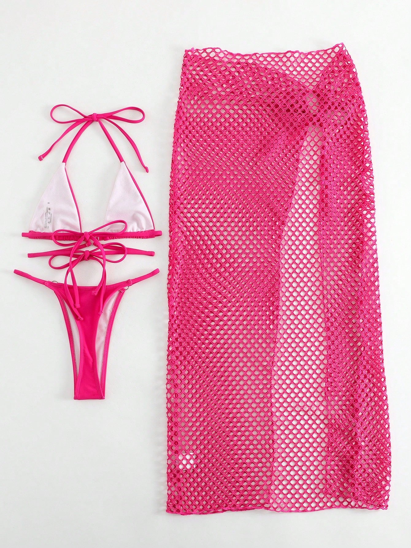 Swim SXY Plain Halter Triangle Bikini Swimsuit With Beach Skirt