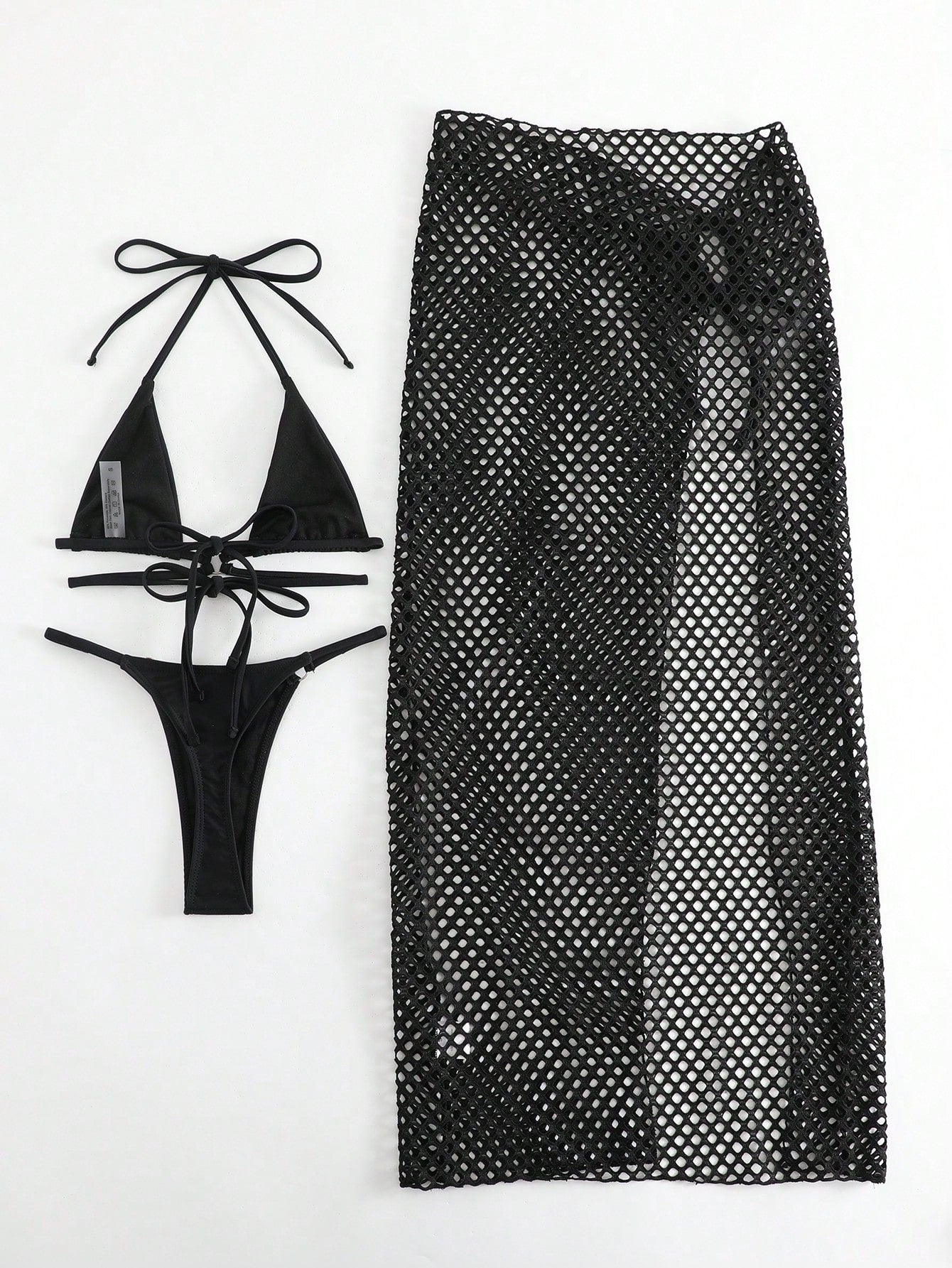 Swim SXY Plain Halter Triangle Bikini Swimsuit With Beach Skirt