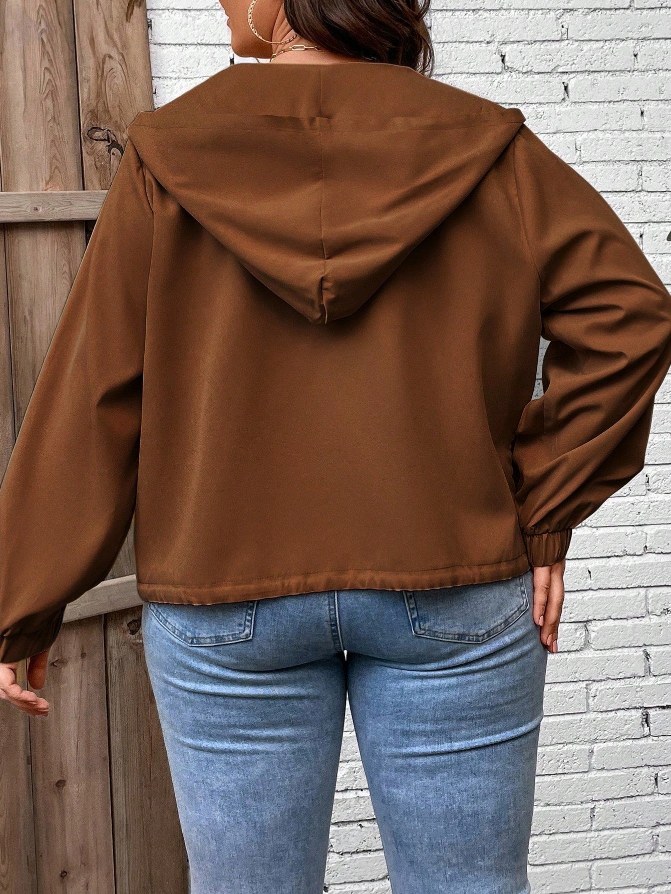 LUNE Plus Flap Pocket Drawstring Hem Hooded Jacket