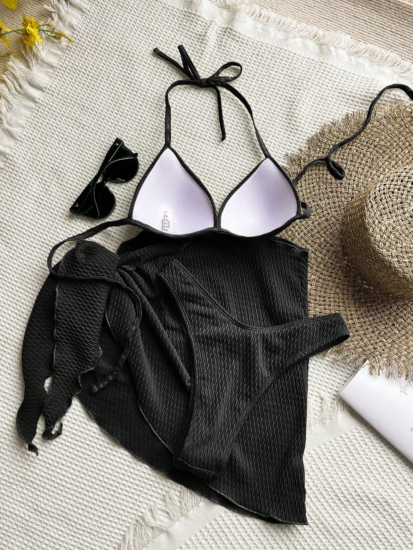 Swim Basics Textured Bikini Set Push Up Bra & Bikini Bottom & Cover Up 3 Piece Swimsuit