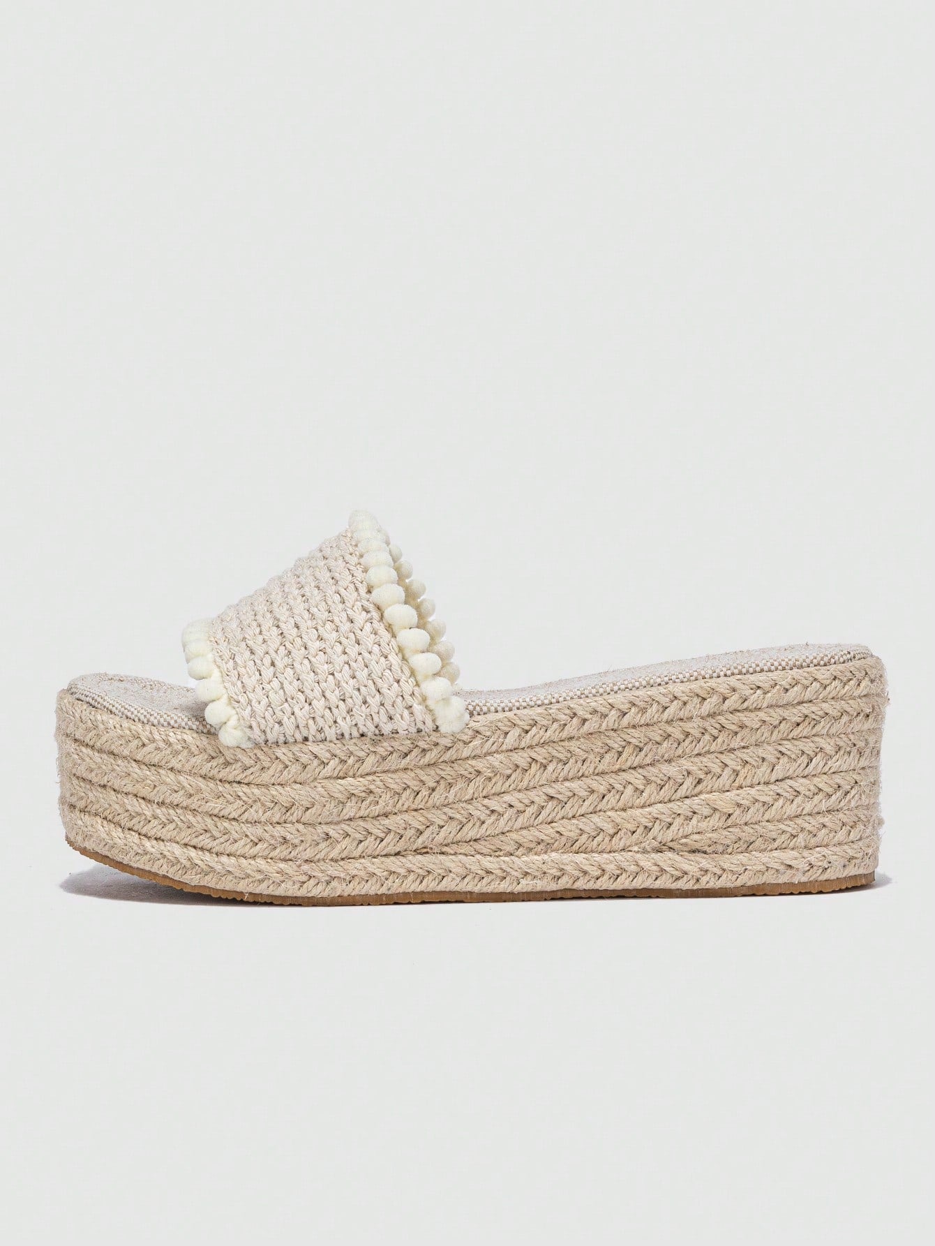 Women Pom Pom Trim Sandals, Vacation Summer Wedge Slide Sandals